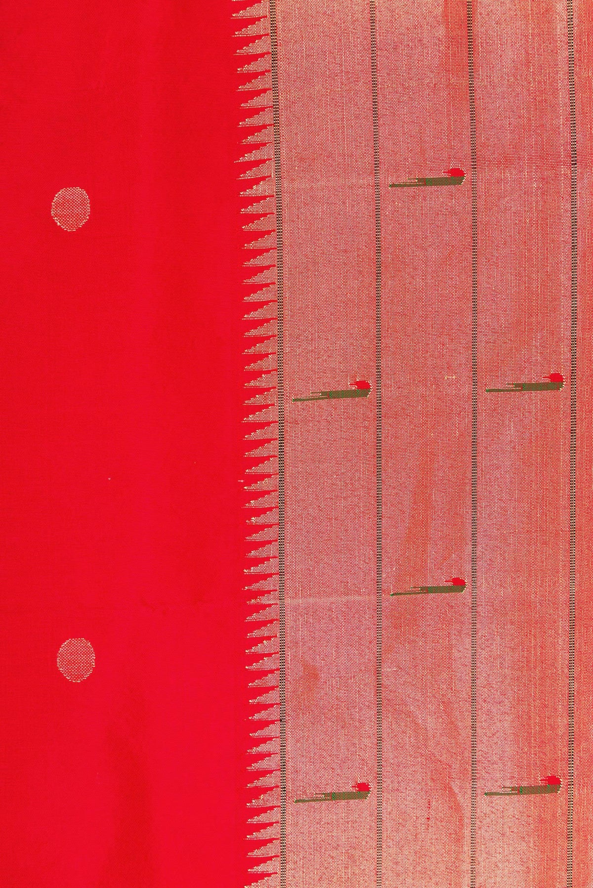Border image of Red Dual Tone Paithani Silk Saree with Zari Butta on the body and Paithani Border. 