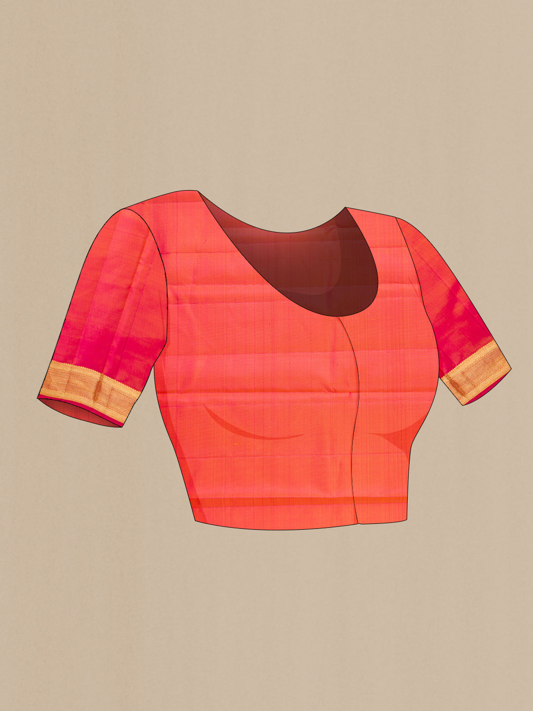Close up image of the blouse of Mustard Dual Tone Kanjivaram Silk Saree with Jacquard design on the body and Zari Border. 