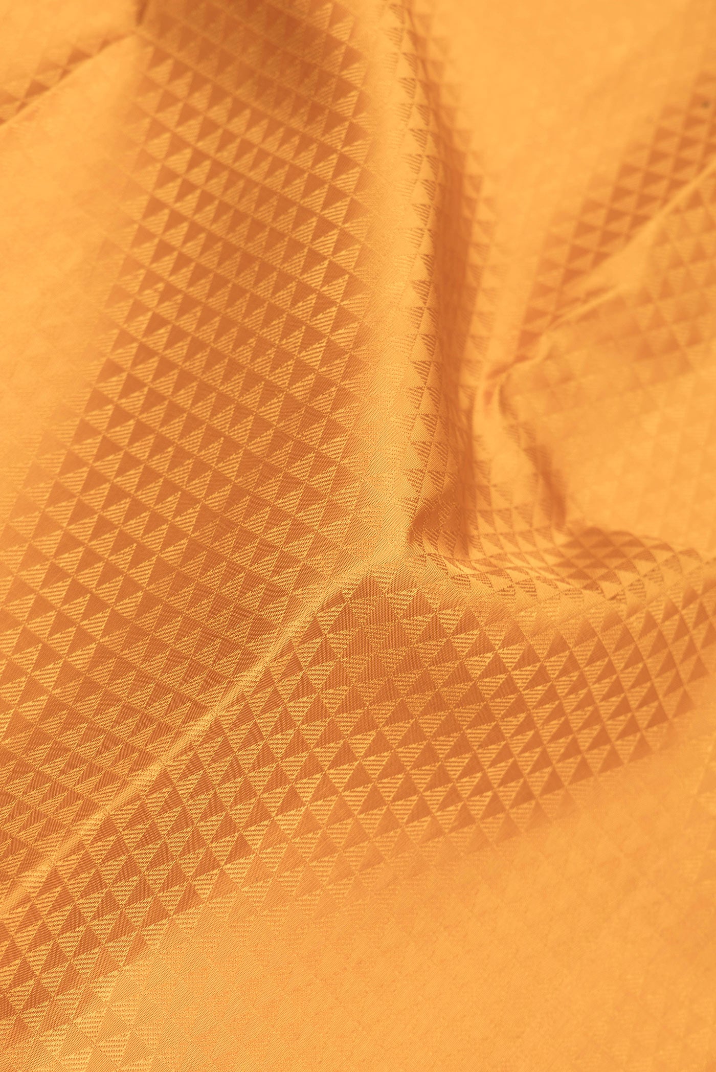 Close up of Mustard Dual Tone Kanjivaram Silk Saree with Jacquard design on the body and Zari Border.  displaying folds