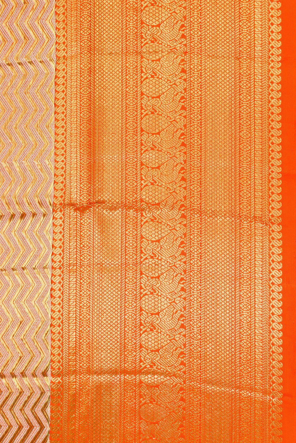 Border image of Gold Dual Tone Kanjivaram Tissue Silk Saree with Zari Brocade on the body and Zari Border. 