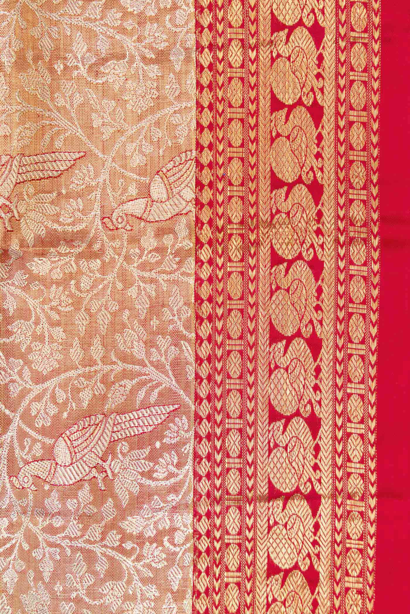 Border image of Red Dual Tone Kanjivaram Tissue Silk Saree with Zari Brocade on the body and Zari Border. 