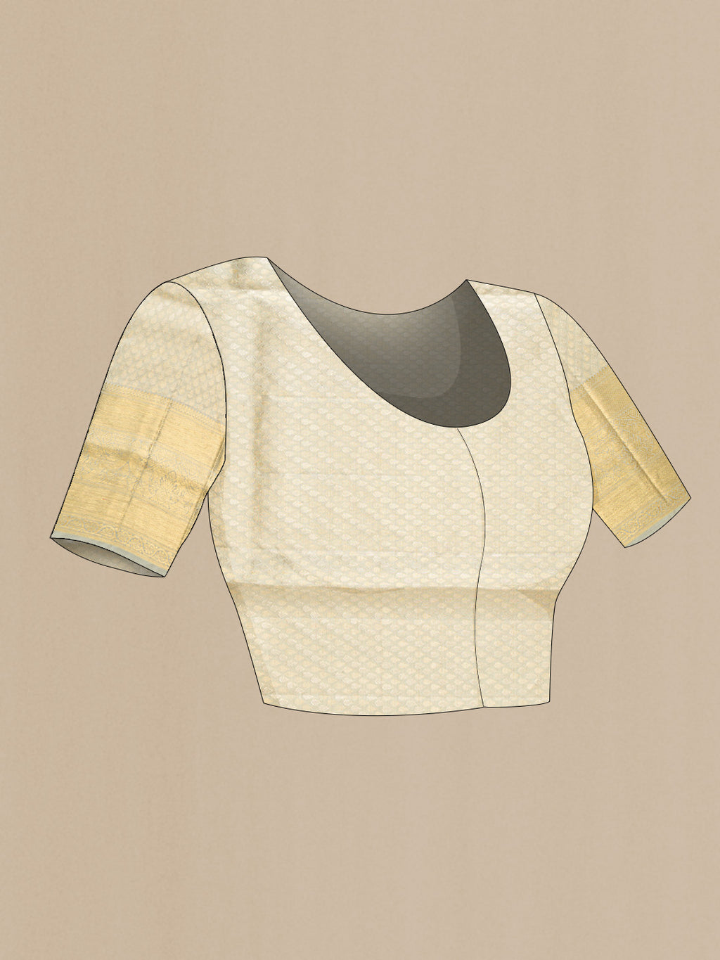 Close up image of the blouse of Grey Dual Tone Kanjivaram Tissue Silk Saree with Zari Brocade on the body and Zari Border. 