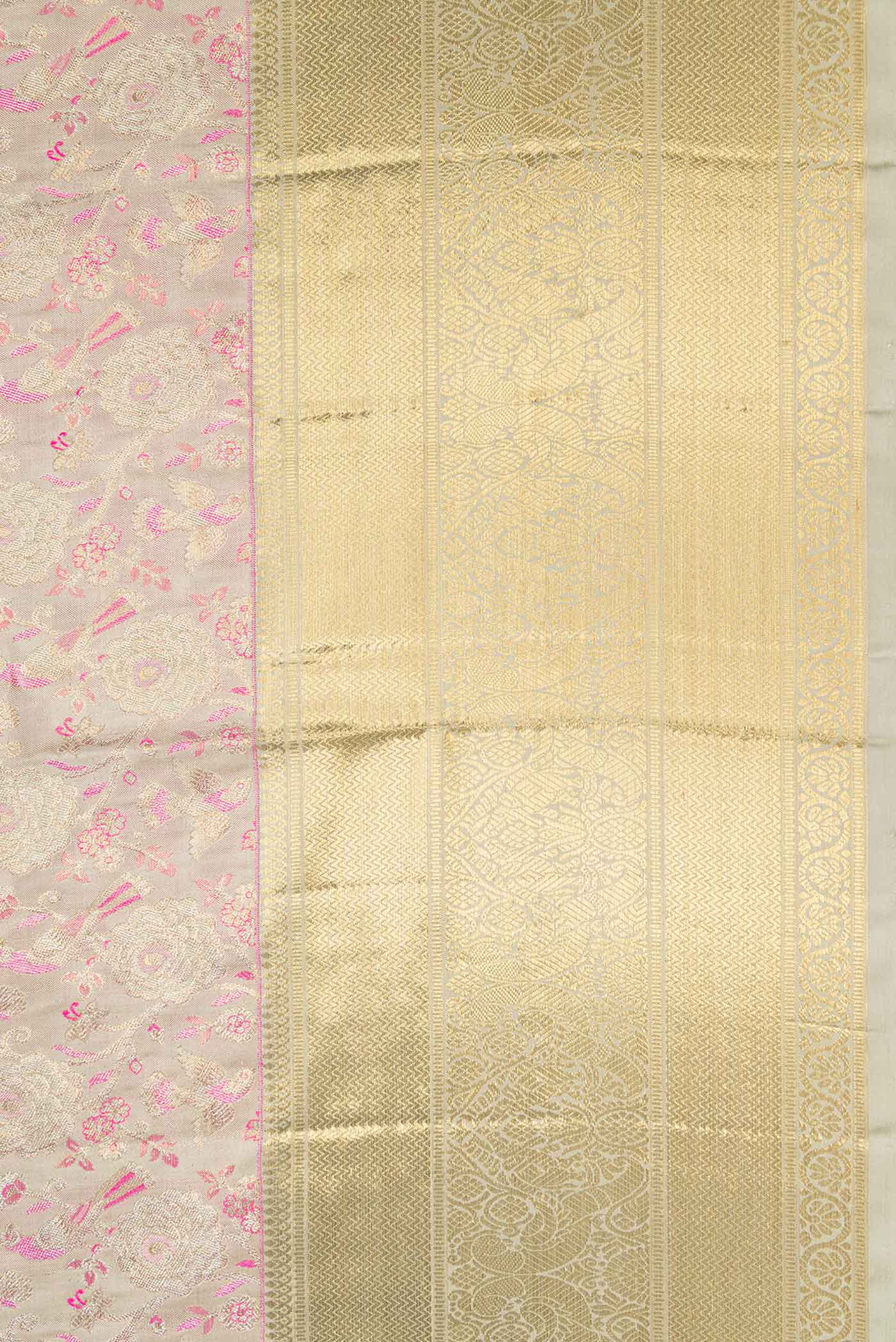 Border image of Grey Dual Tone Kanjivaram Tissue Silk Saree with Zari Brocade on the body and Zari Border. 