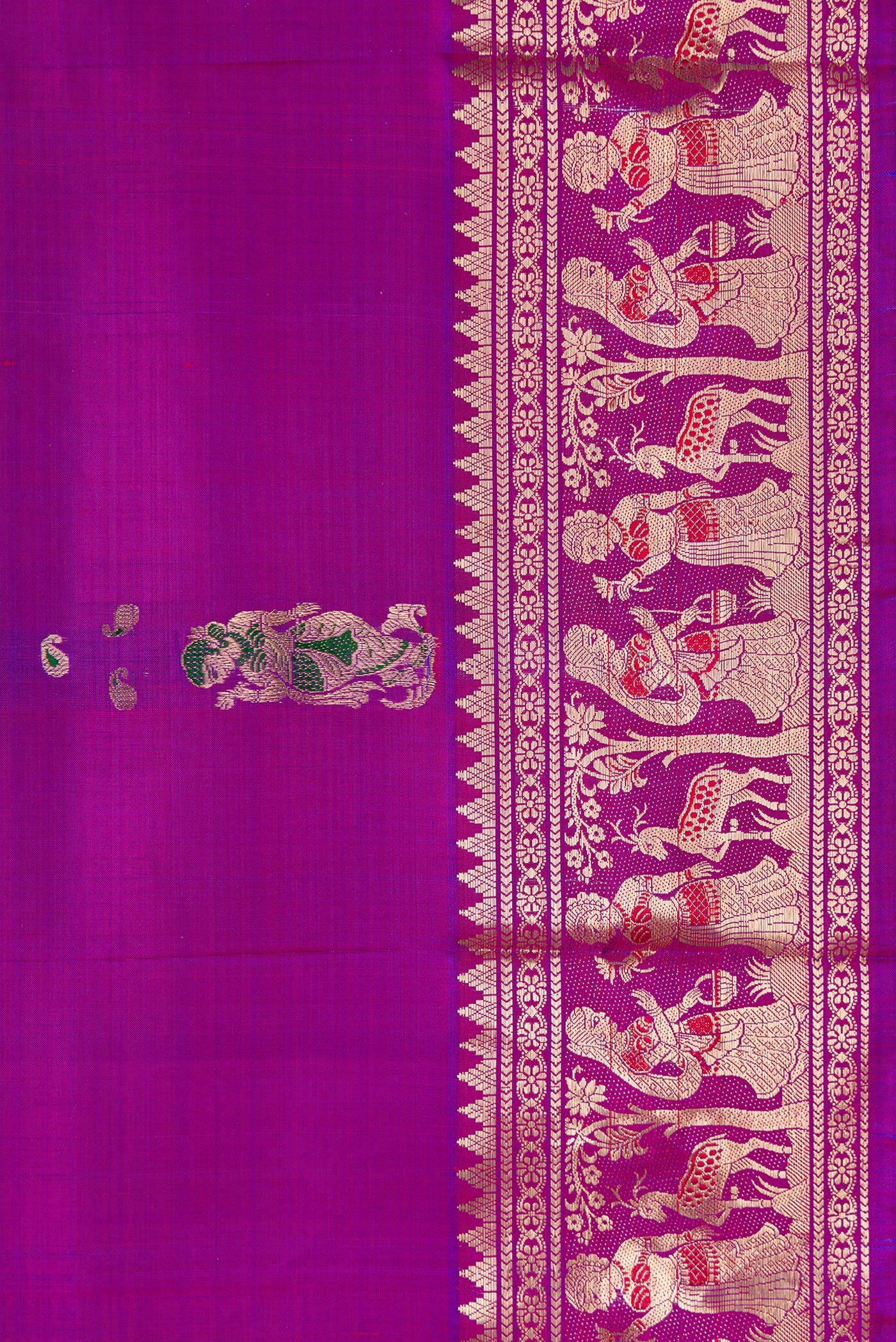 Border image of Purple Dual Tone Baluchari Silk Saree with Zari And Thread Butta on the body and Zari Border. 