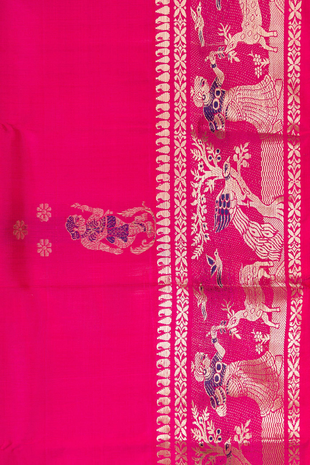 Border image of Pink Dual Tone Baluchari Silk Saree with Zari And Thread Butta on the body and Zari Border. 