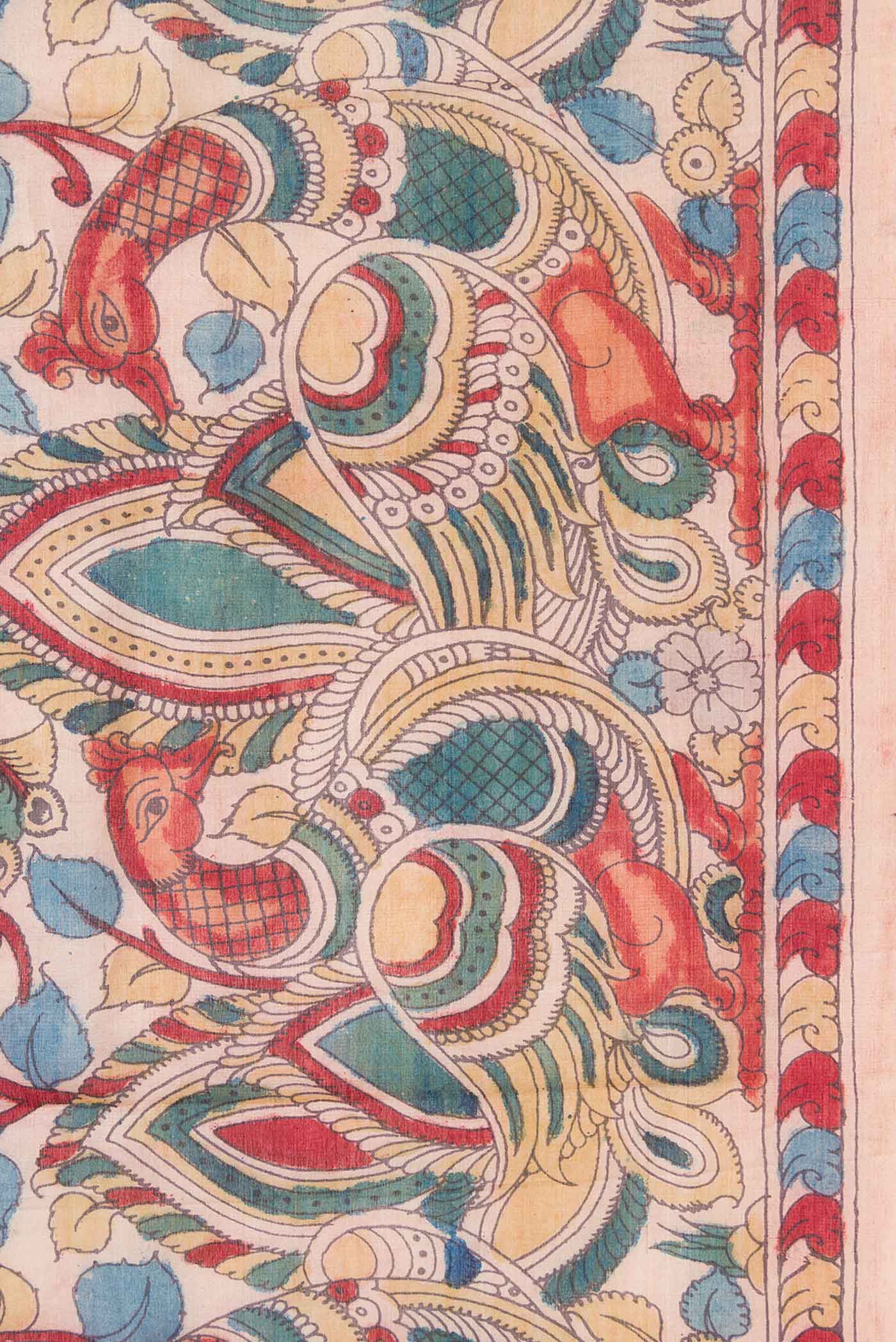 Border image of Rose Gold Dual Tone Tussar Silk Saree with kalamkari Print on the body and Fancy Border. 