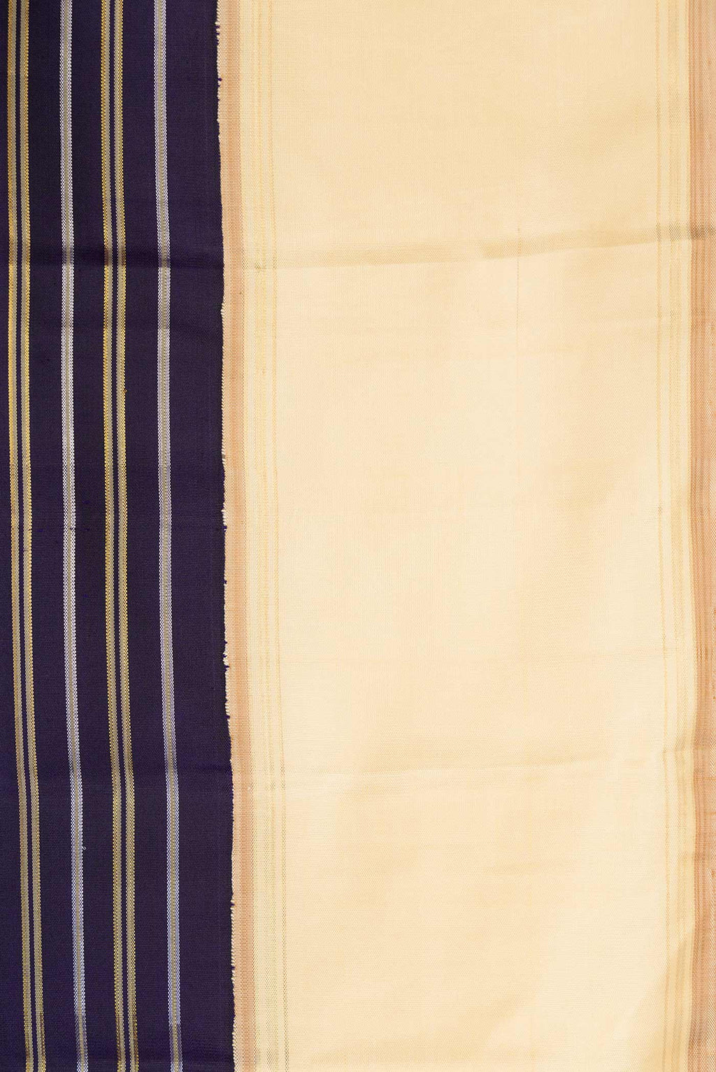 Border image of Navy Blue Dual Tone Kanchipuram Silk Saree with Stripes on the body and Zari Border. 