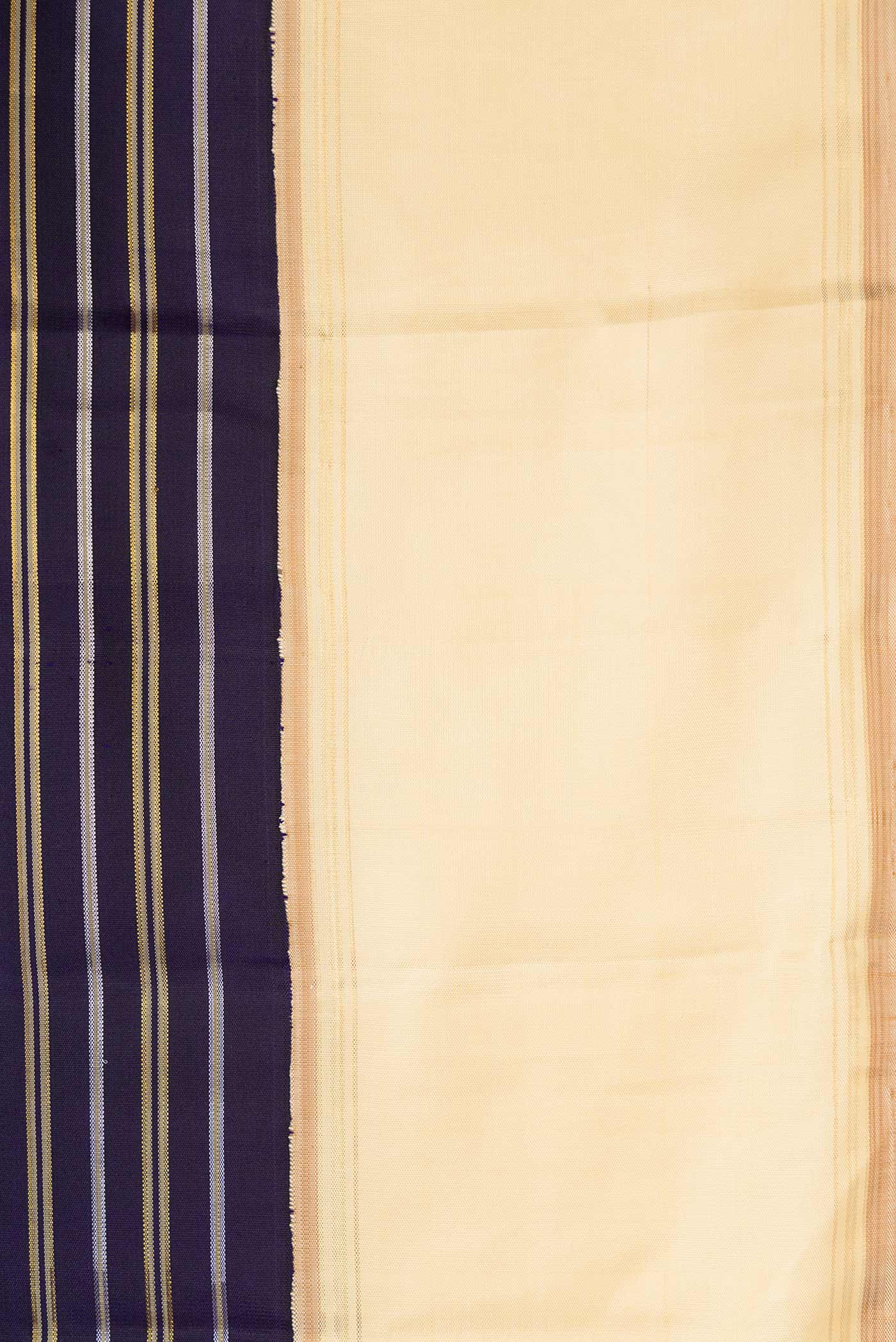 Border image of Navy Blue Dual Tone Kanchipuram Silk Saree with Stripes on the body and Zari Border. 