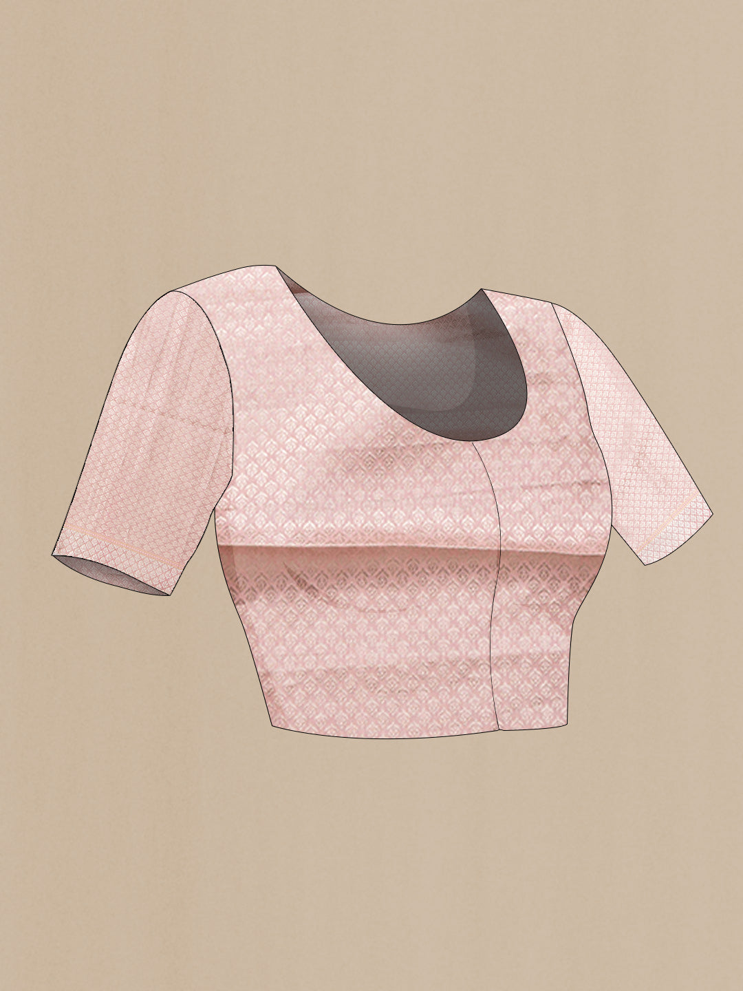 Close up image of the blouse of Pink Dual Tone Tussar Silk Saree with Printed design on the body and Fancy Border. 