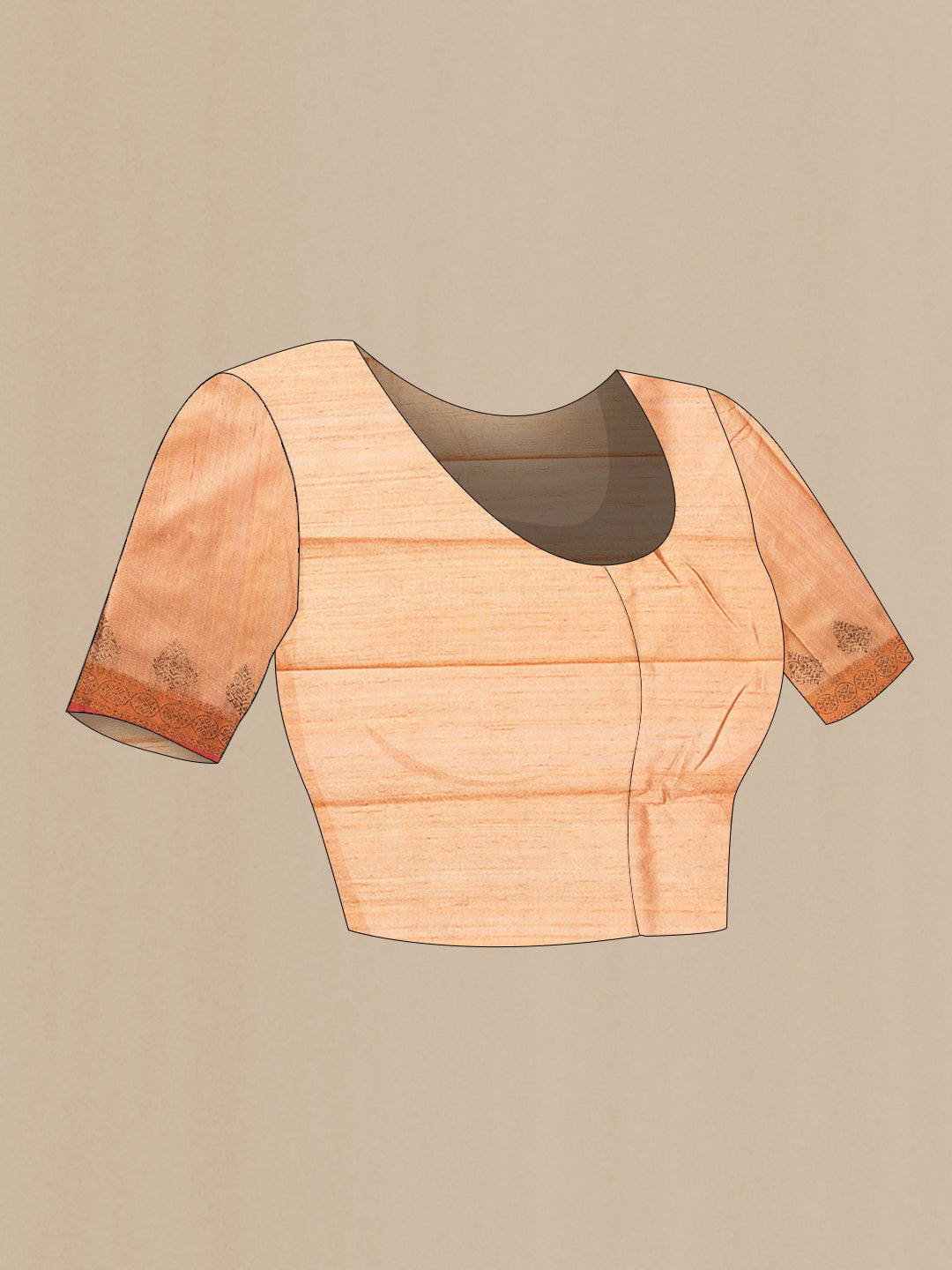 Close up image of the blouse of Beige Dual Tone Tussar Saree with Zari Butta on the body and Zari Border. 