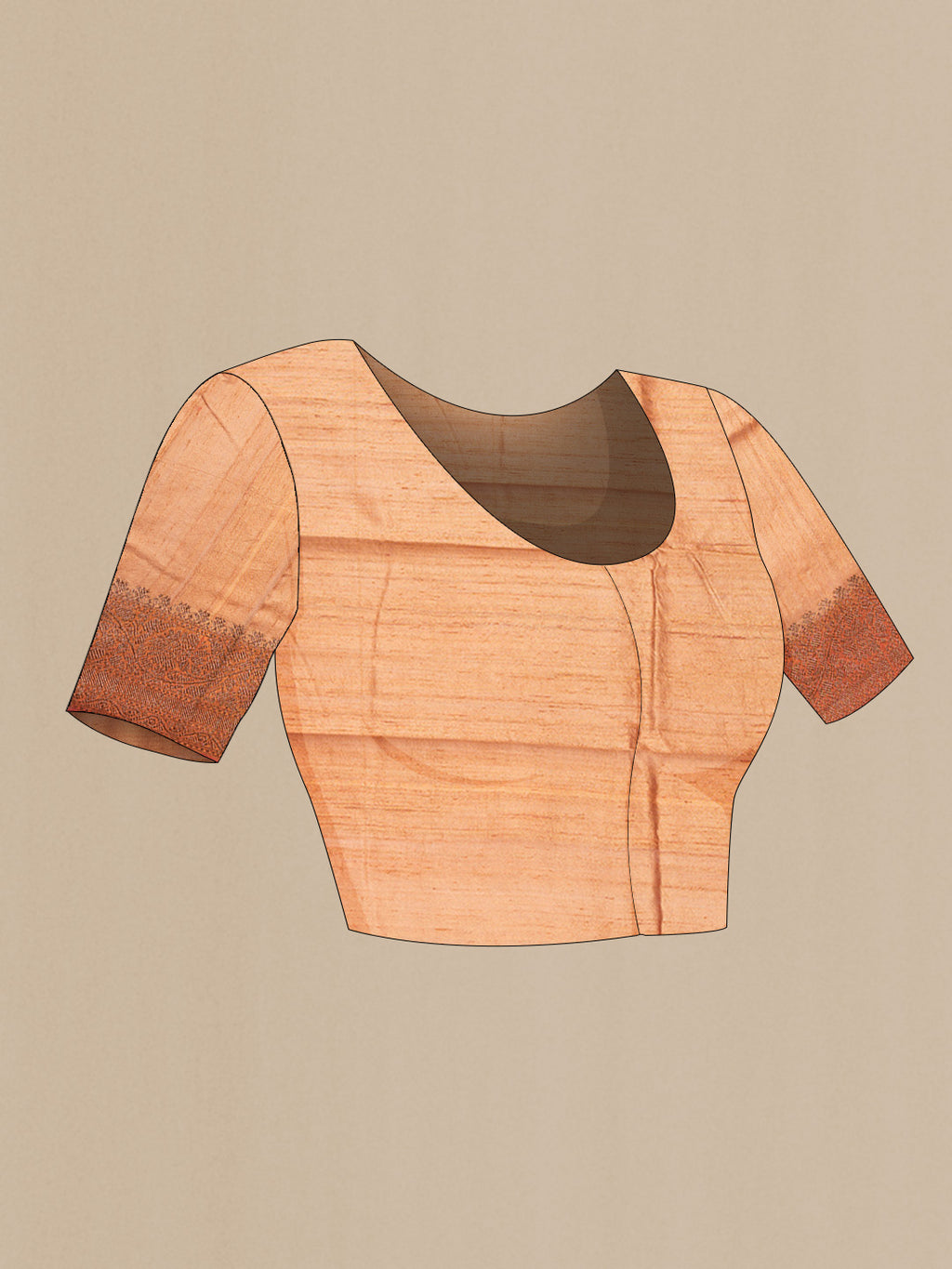 Close up image of the blouse of Beige Dual Tone Tussar Saree with Zari Butta on the body and Zari Border. 