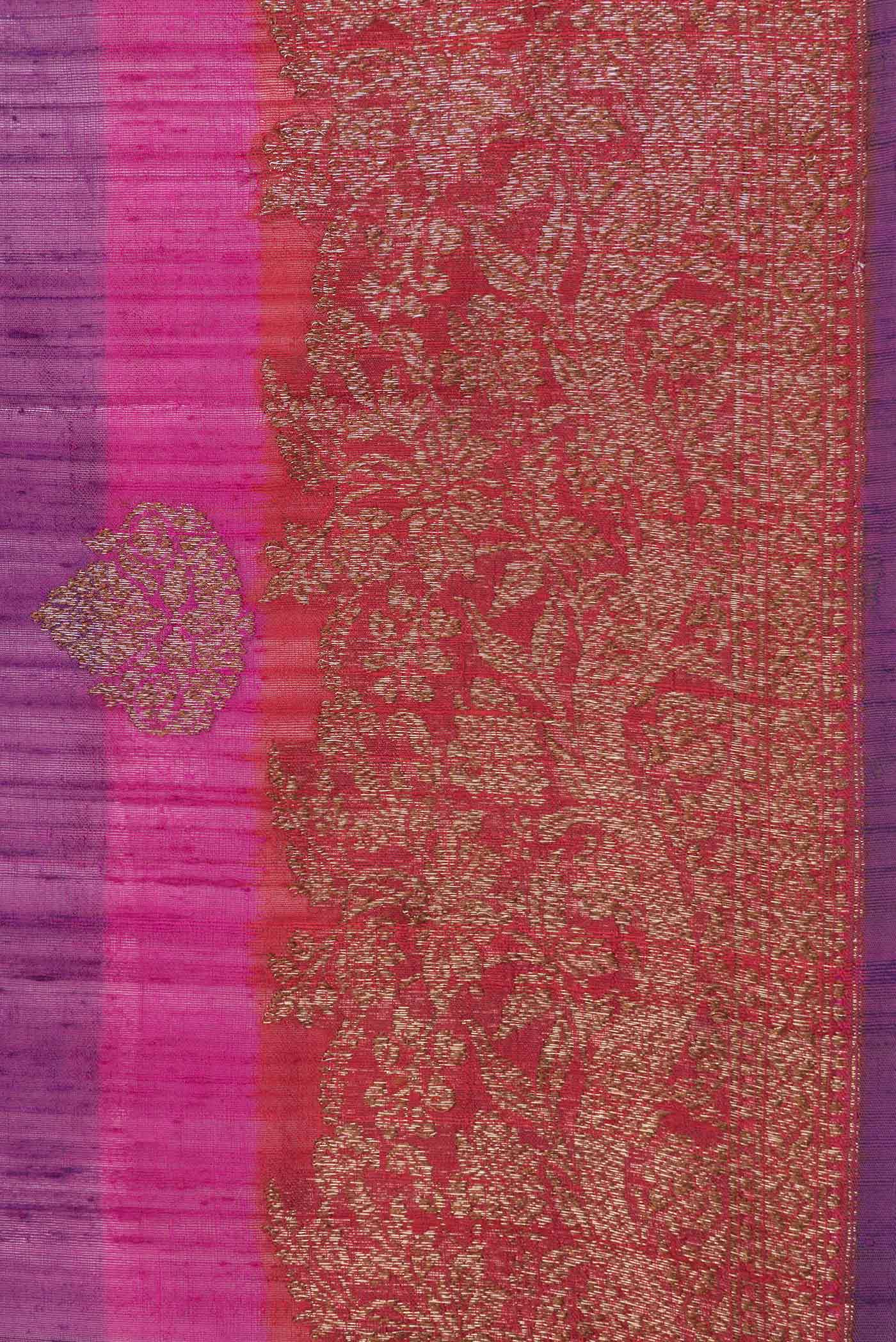 Border image of Magenta Dual Tone Tussar Saree with Zari Butta on the body and Zari Border. 