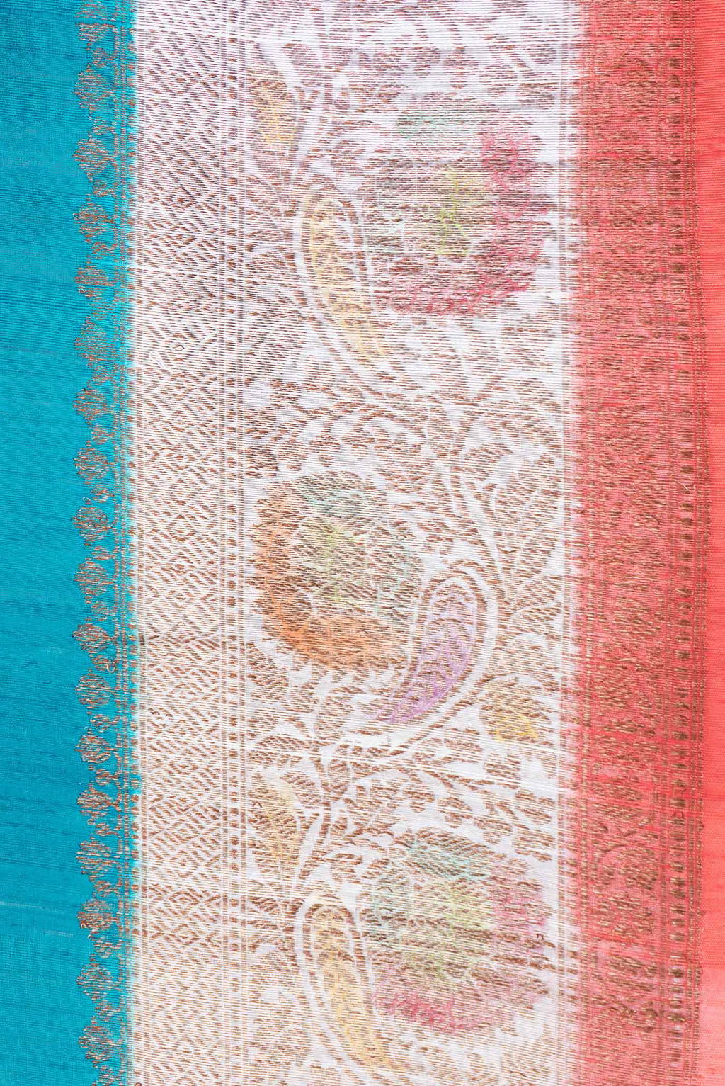 Border image of Peacock Blue Dual Tone Tussar Saree with Zari Butta on the body and Zari Border. 