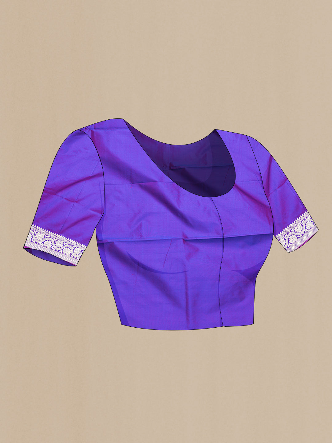 Close up image of the blouse of Purple Dual Tone Banarasi Silk Saree with Thread Butta on the body and Thread Border. 