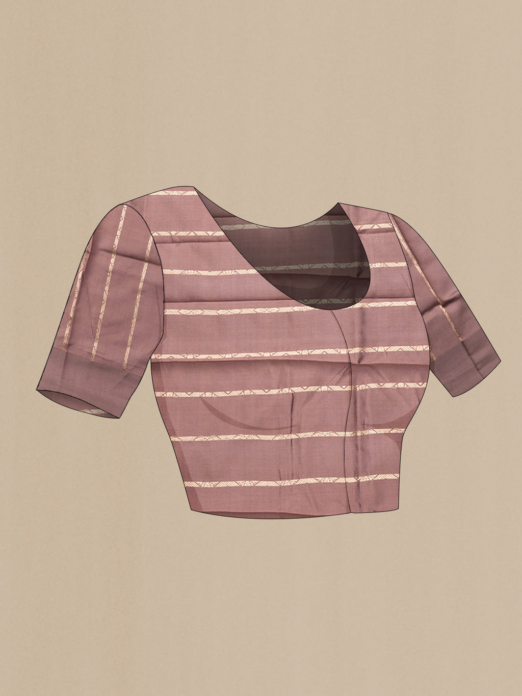 Close up image of the blouse of Brown Dual Tone Tussar Silk Saree with Stripes on the body and Plain Border. 