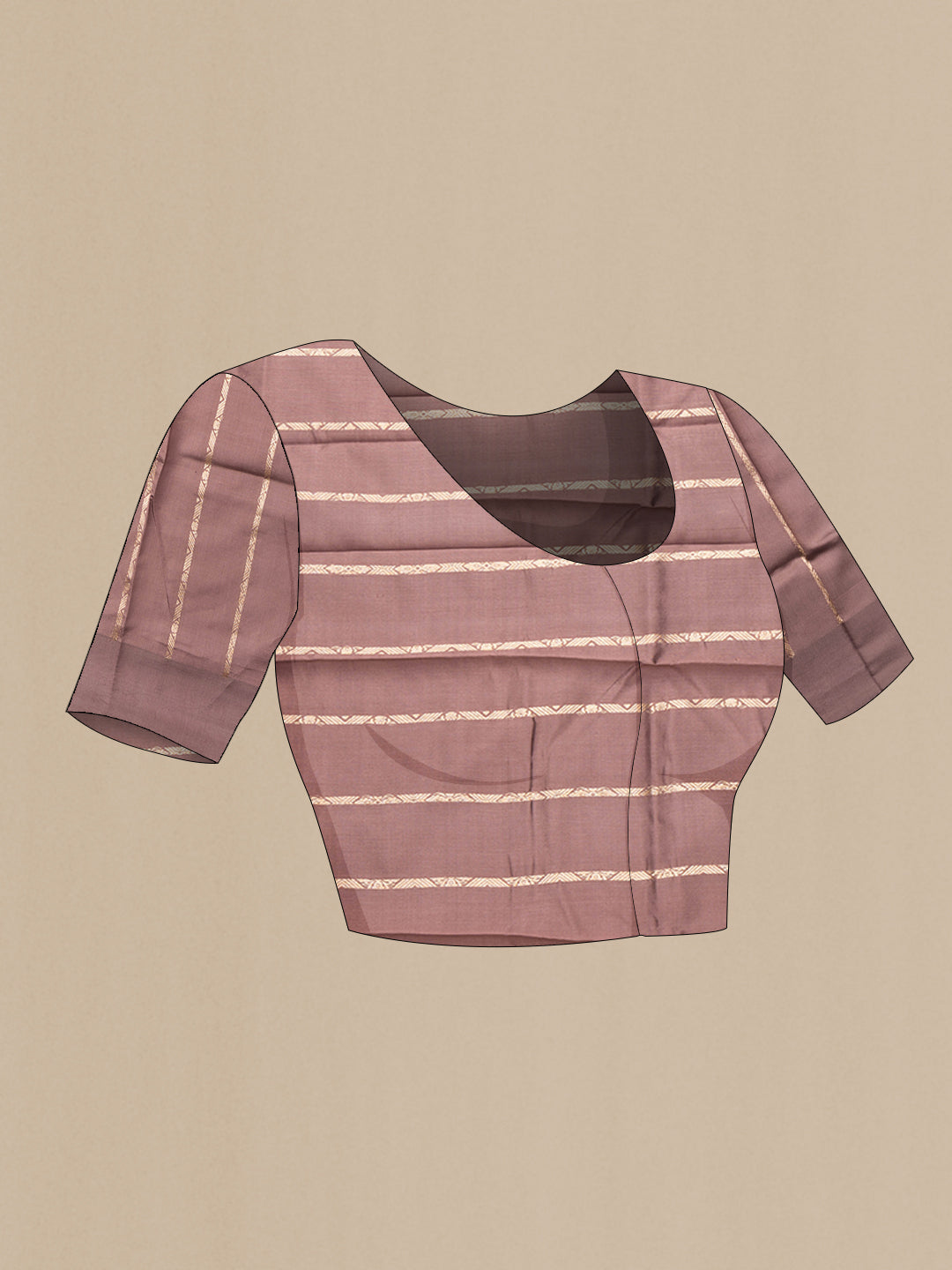 Close up image of the blouse of Brown Dual Tone Tussar Silk Saree with Stripes on the body and Plain Border. 