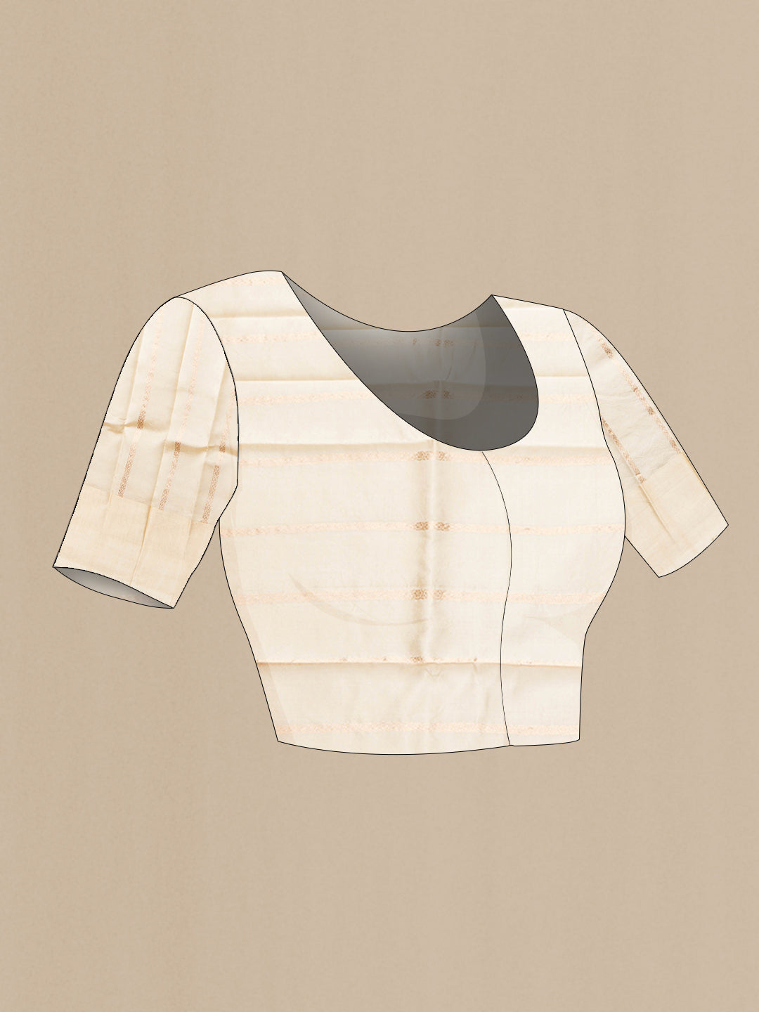 Close up image of the blouse of Beige Dual Tone Banarasi Katan Silk Saree with Zari Butta on the body and Fancy Border. 