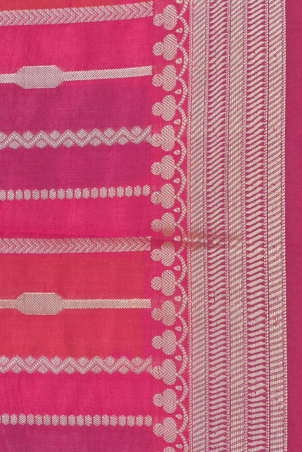 Border image of Red,Purple and Pink Color Tussar Silk Saree with Zari Brocade on the body and Zari Border. 