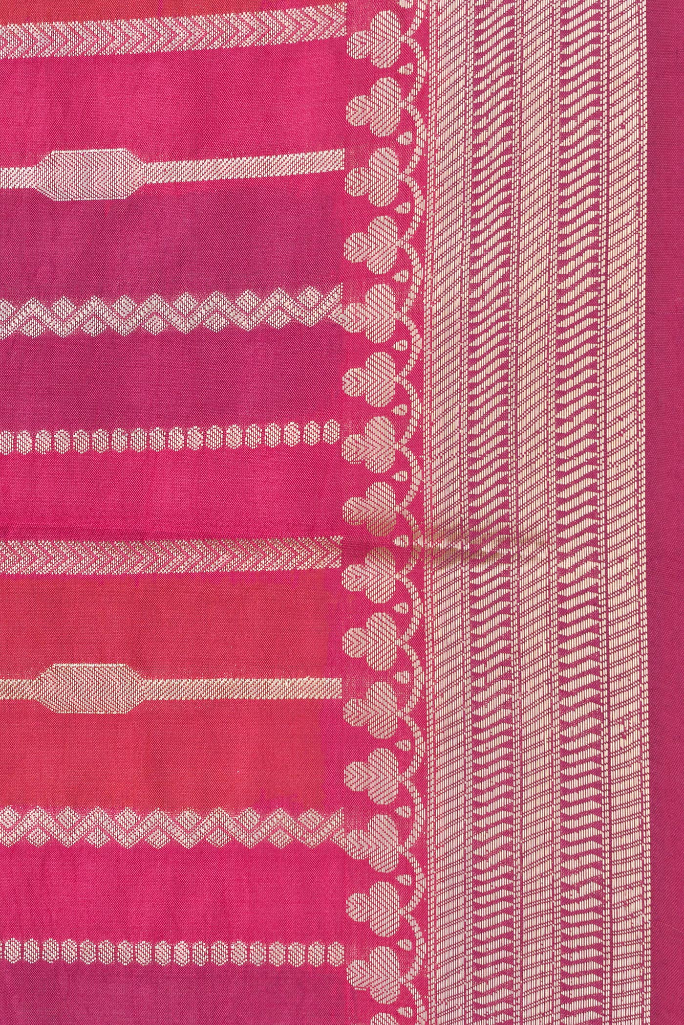 Border image of Red,Purple and Pink Color Tussar Silk Saree with Zari Brocade on the body and Zari Border. 