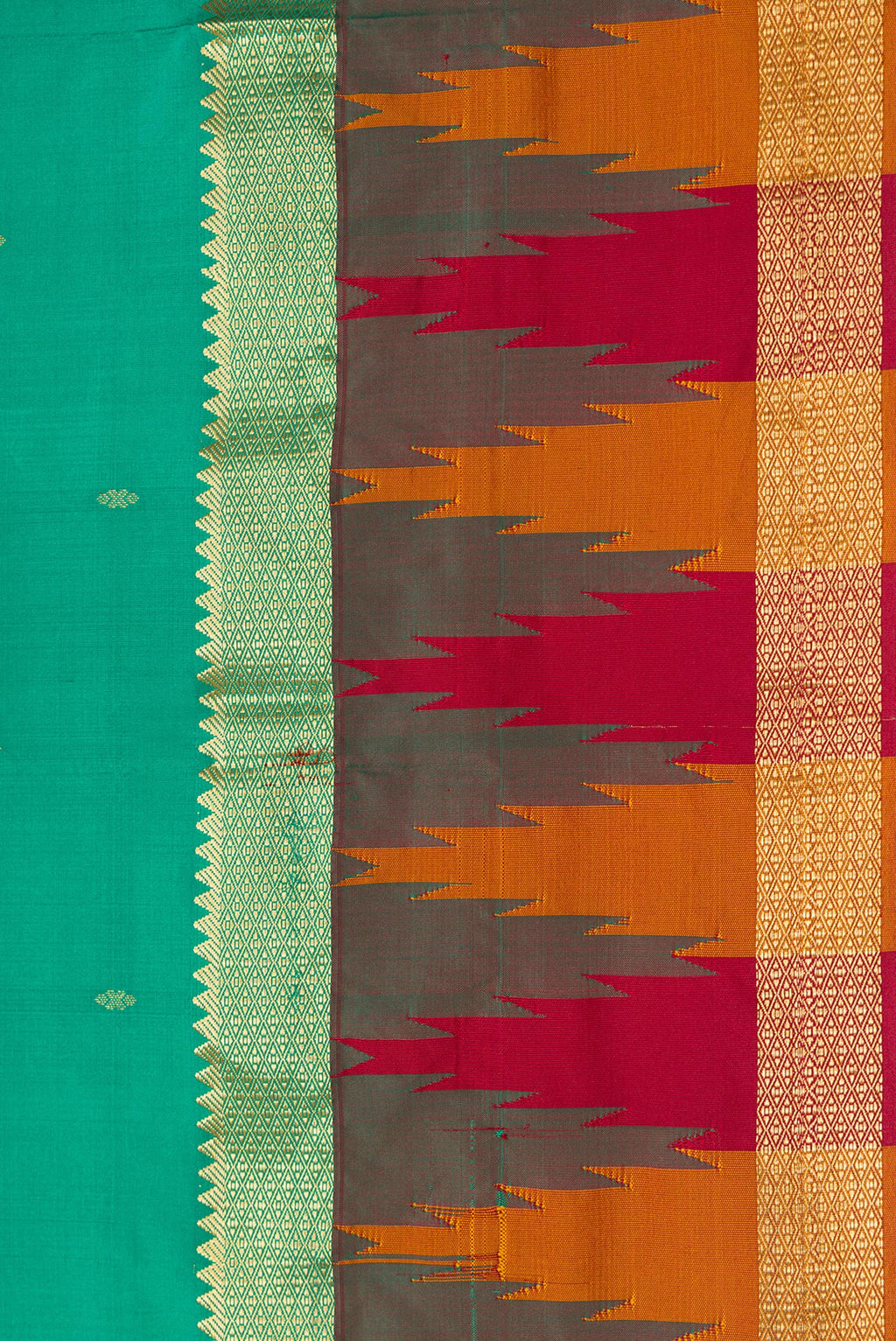 Border image of Green Dual Tone Kanchipuram Silk Saree with Zari Butta on the body and Zari Border. 