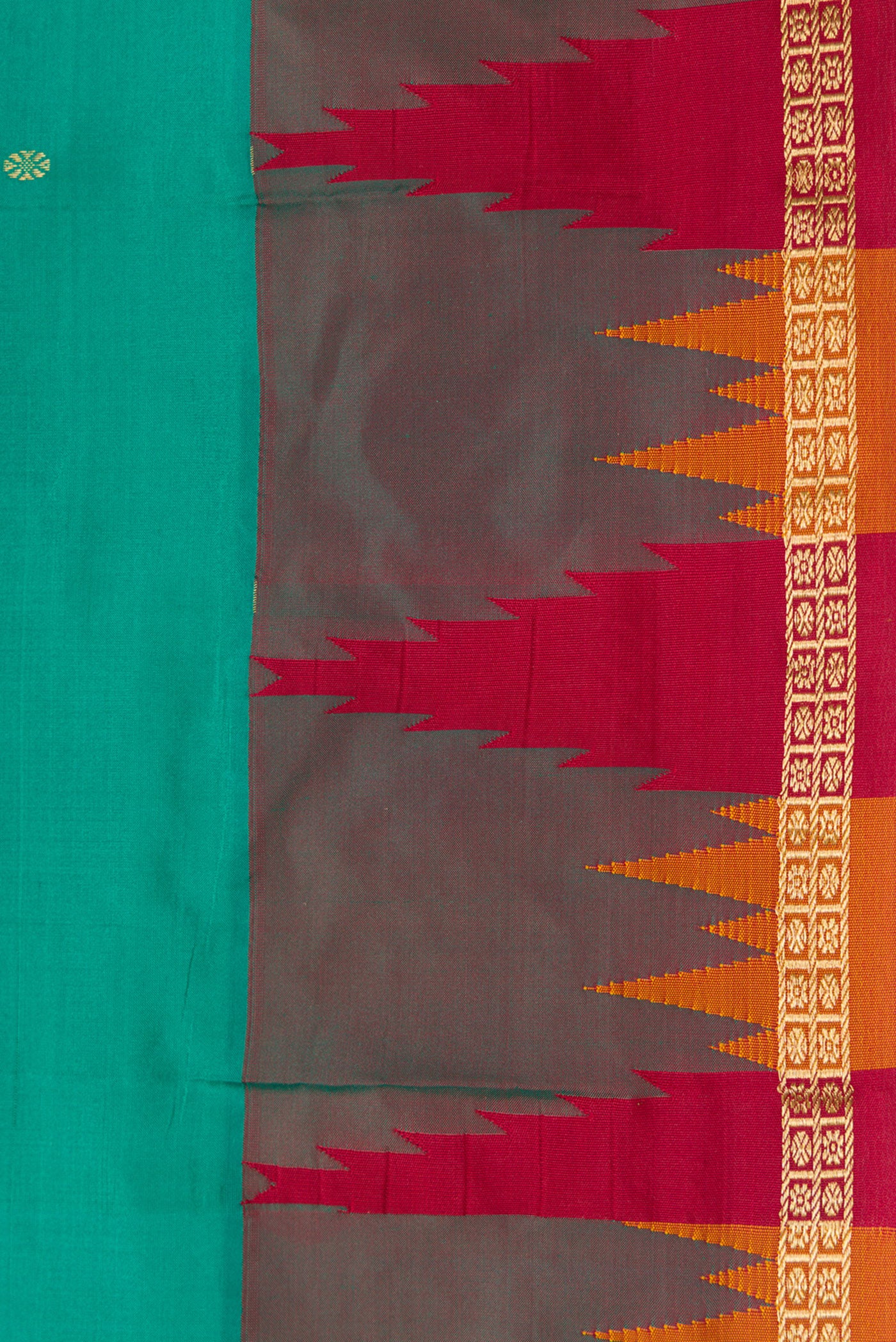 Border image of Green Dual Tone Kanchipuram Silk Saree with Zari Butta on the body and Zari Border. 
