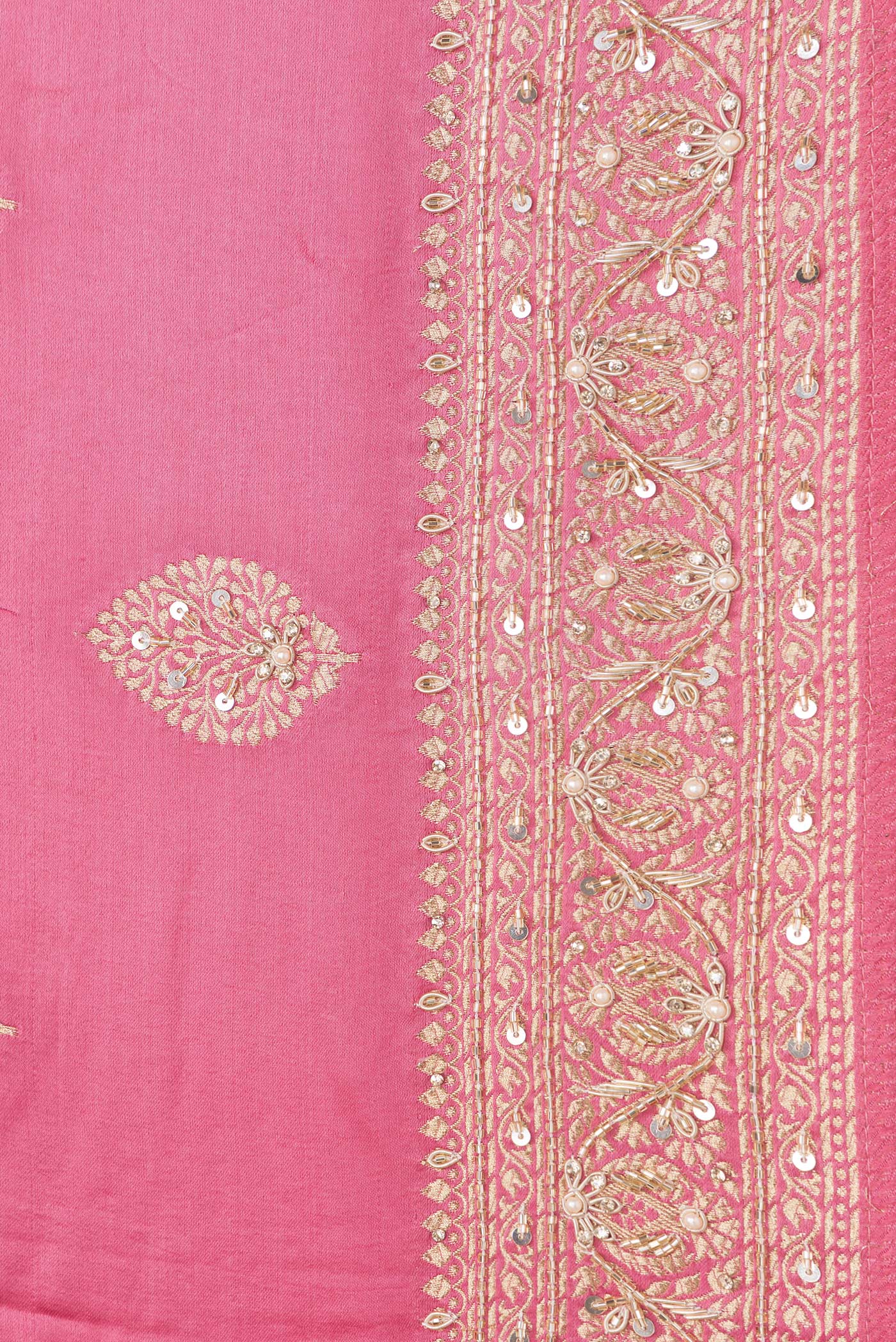 Border image of Pink Dual Tone Satin Crepe Saree with Embroidery on the body and Embroidery Border. 