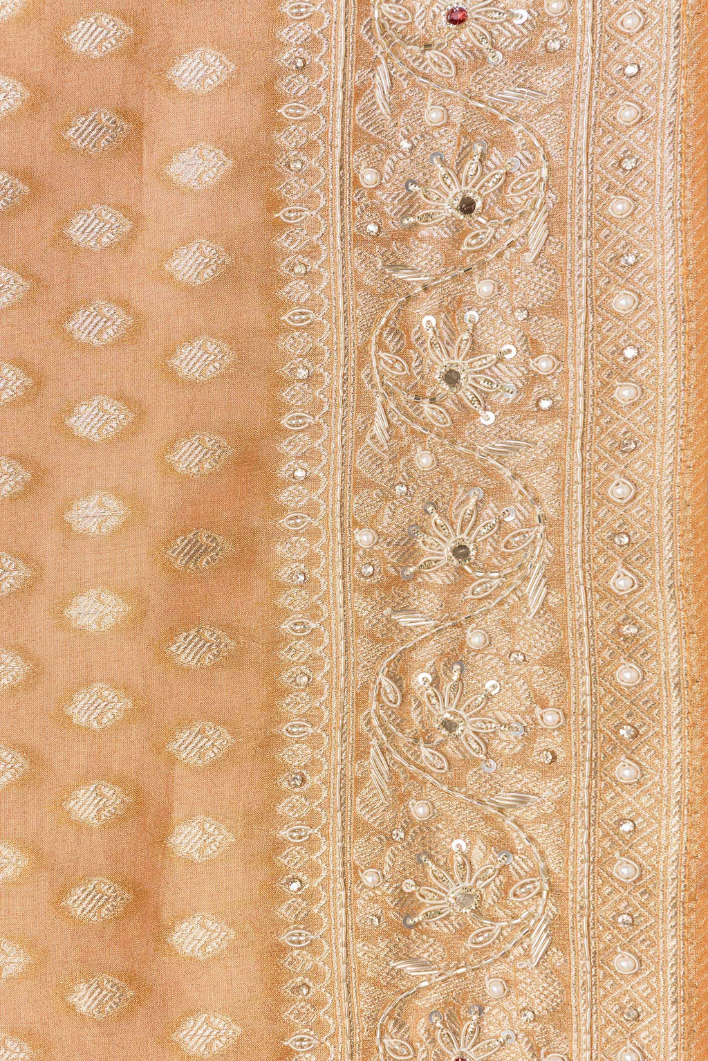 Border image of Brick Orange Dual Tone Mysore Georgette Saree with Embroidery on the body and Embroidery Border. 