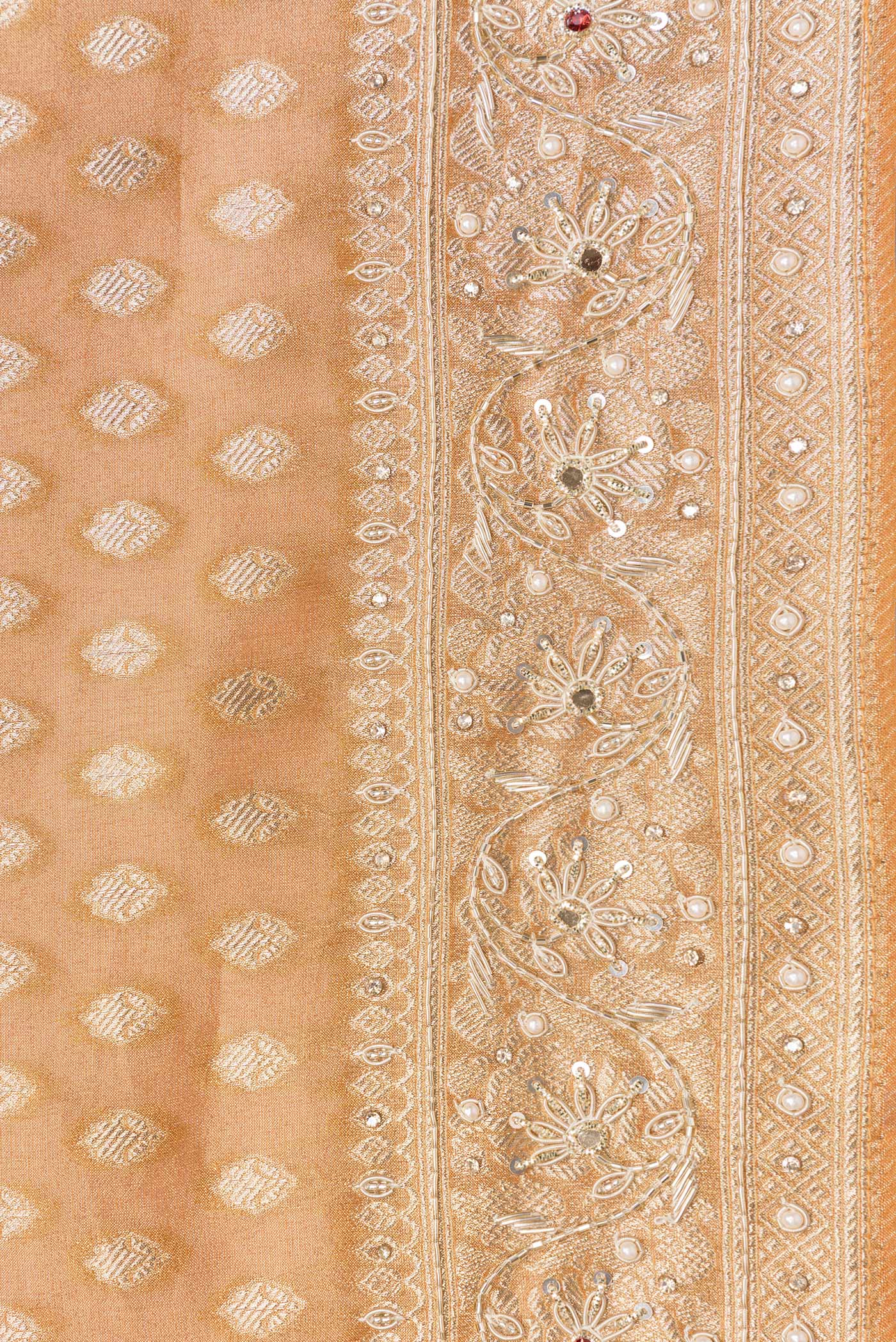 Border image of Brick Orange Dual Tone Mysore Georgette Saree with Embroidery on the body and Embroidery Border. 
