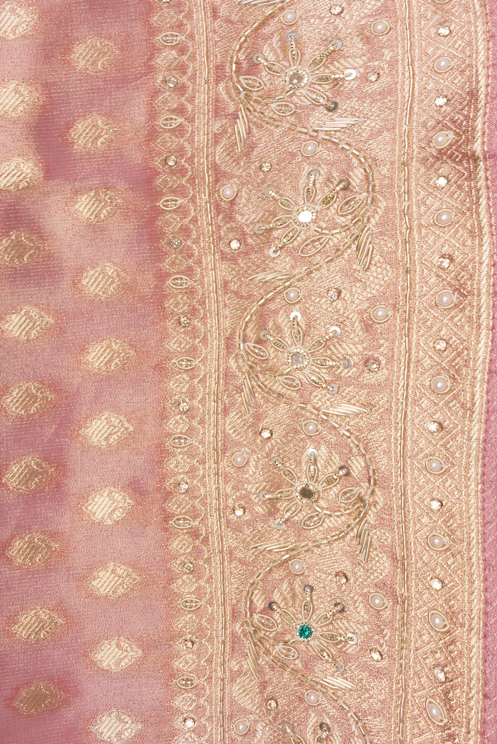 Border image of Pink Dual Tone Banarasi Georgette Saree with Embroidery on the body and Embroidery Border. 