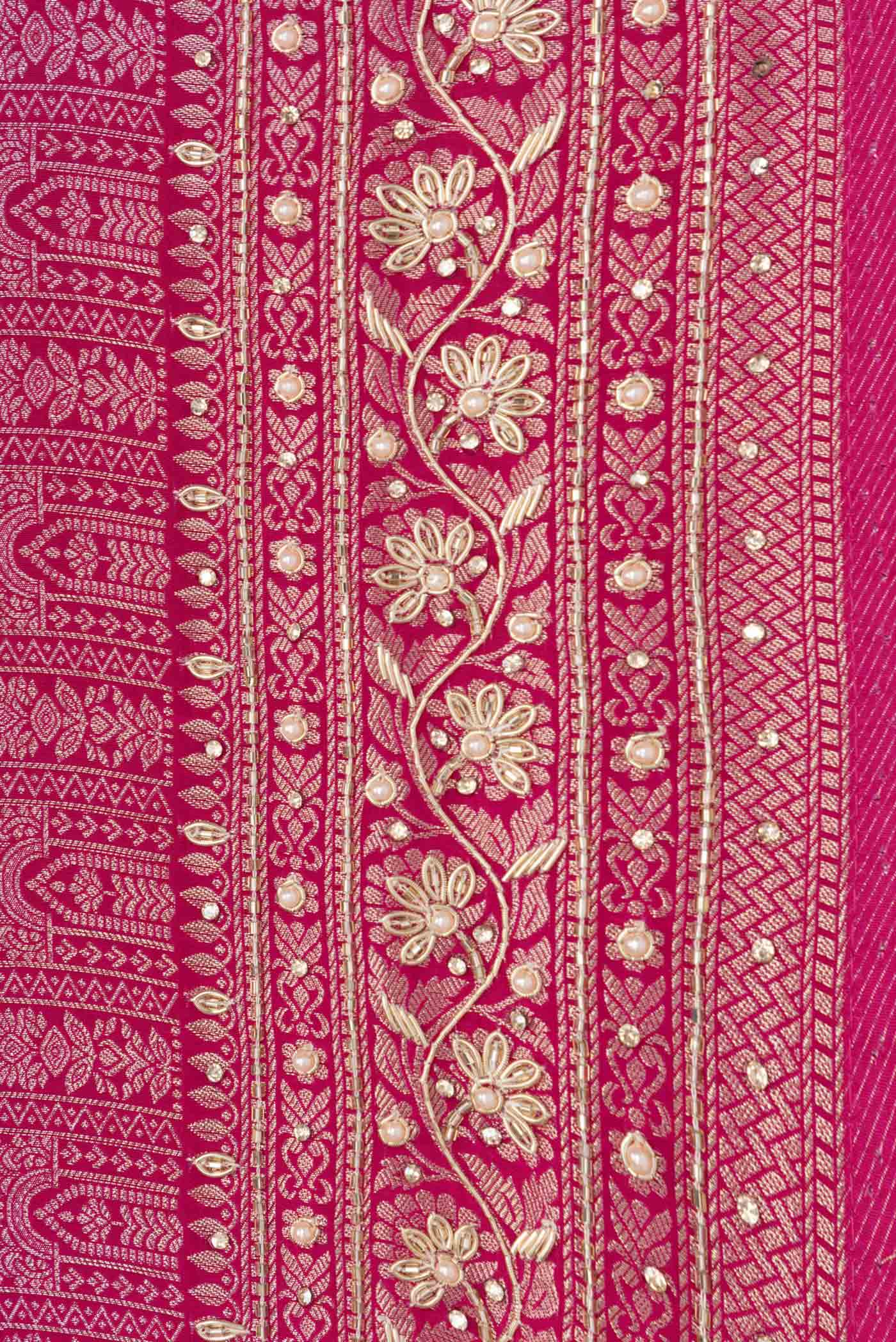 Border image of Pink Dual Tone Mysore Crepe Saree with Zari Brocade on the body and Embroidery Border. 