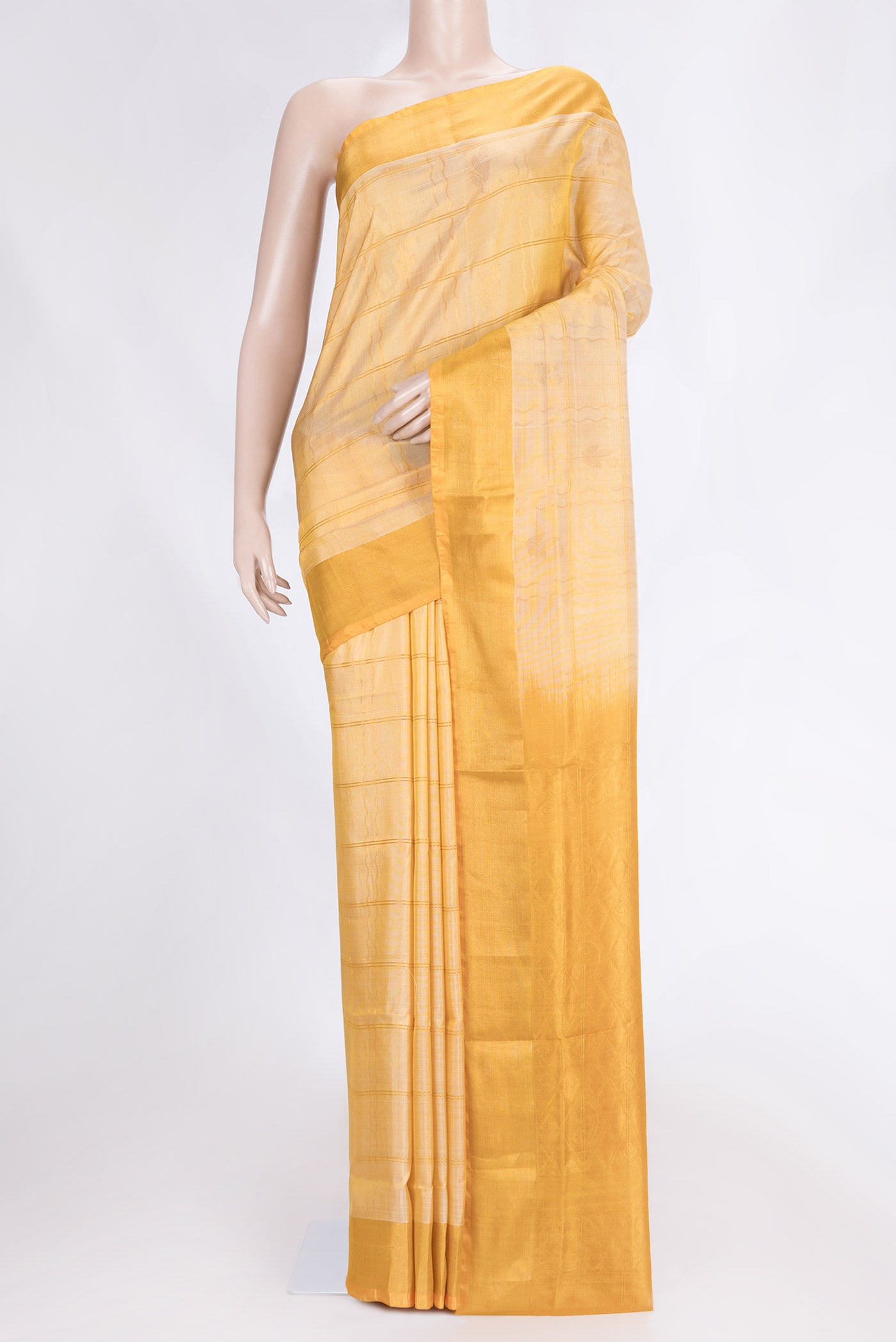 Sandal Dual Tone Uppada Silk Saree with Checked design on the body and Zari Border.  displayed on a mannequin