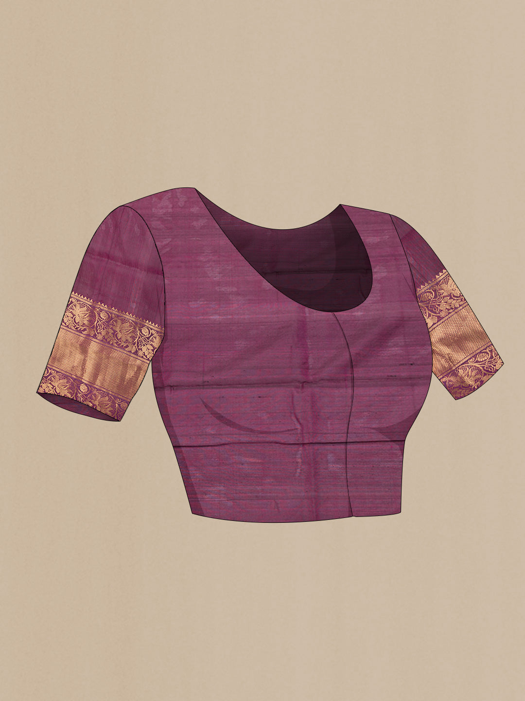 Close up image of the blouse of Black Dual Tone Uppada Silk Saree with Zari And Thread Butta on the body and Zari Border. 