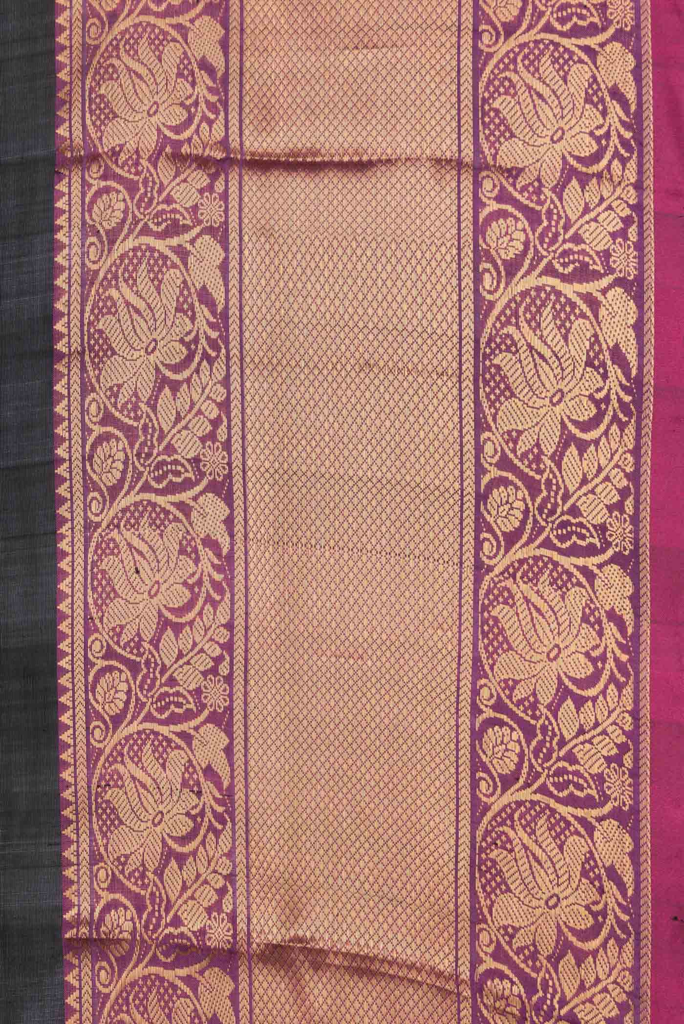 Border image of Black Dual Tone Uppada Silk Saree with Zari And Thread Butta on the body and Zari Border. 