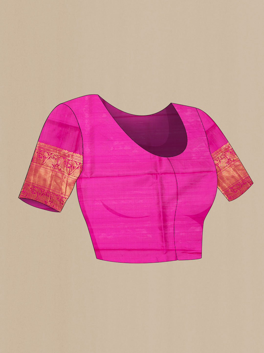 Close up image of the blouse of Mustard Dual Tone Uppada Silk Saree with Zari And Thread Butta on the body and Zari Border. 