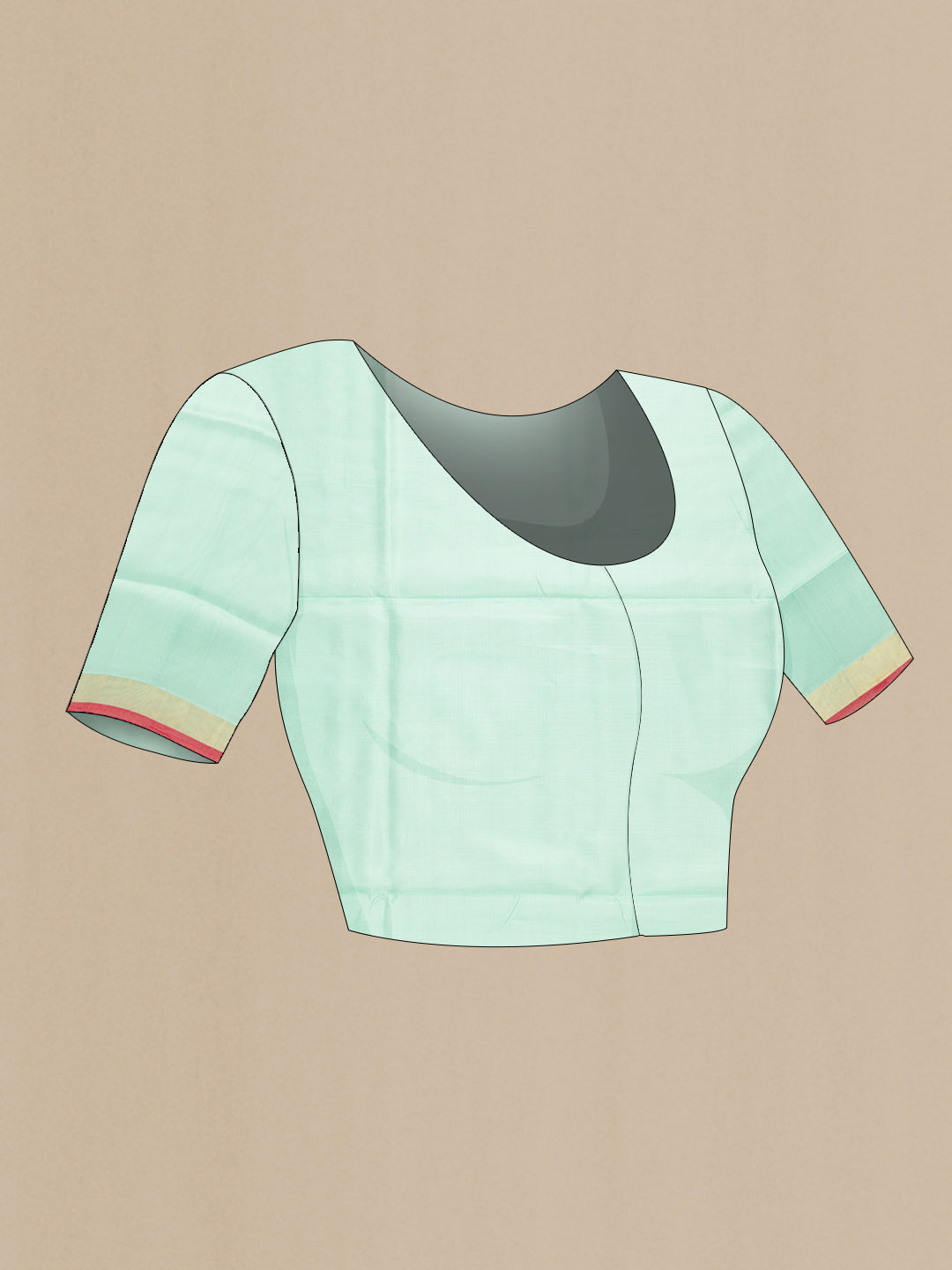 Close up image of the blouse of Light Green Dual Tone Uppada Silk Saree with Zari And Thread Butta on the body and Fancy Border. 