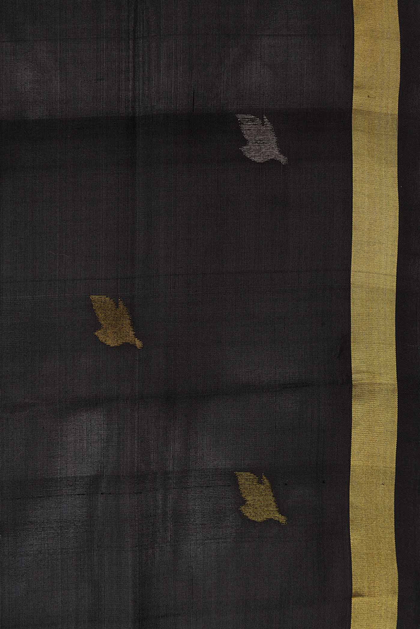Border image of Black Dual Tone Uppada Silk Saree with Zari Butta on the body and Zari Border. 