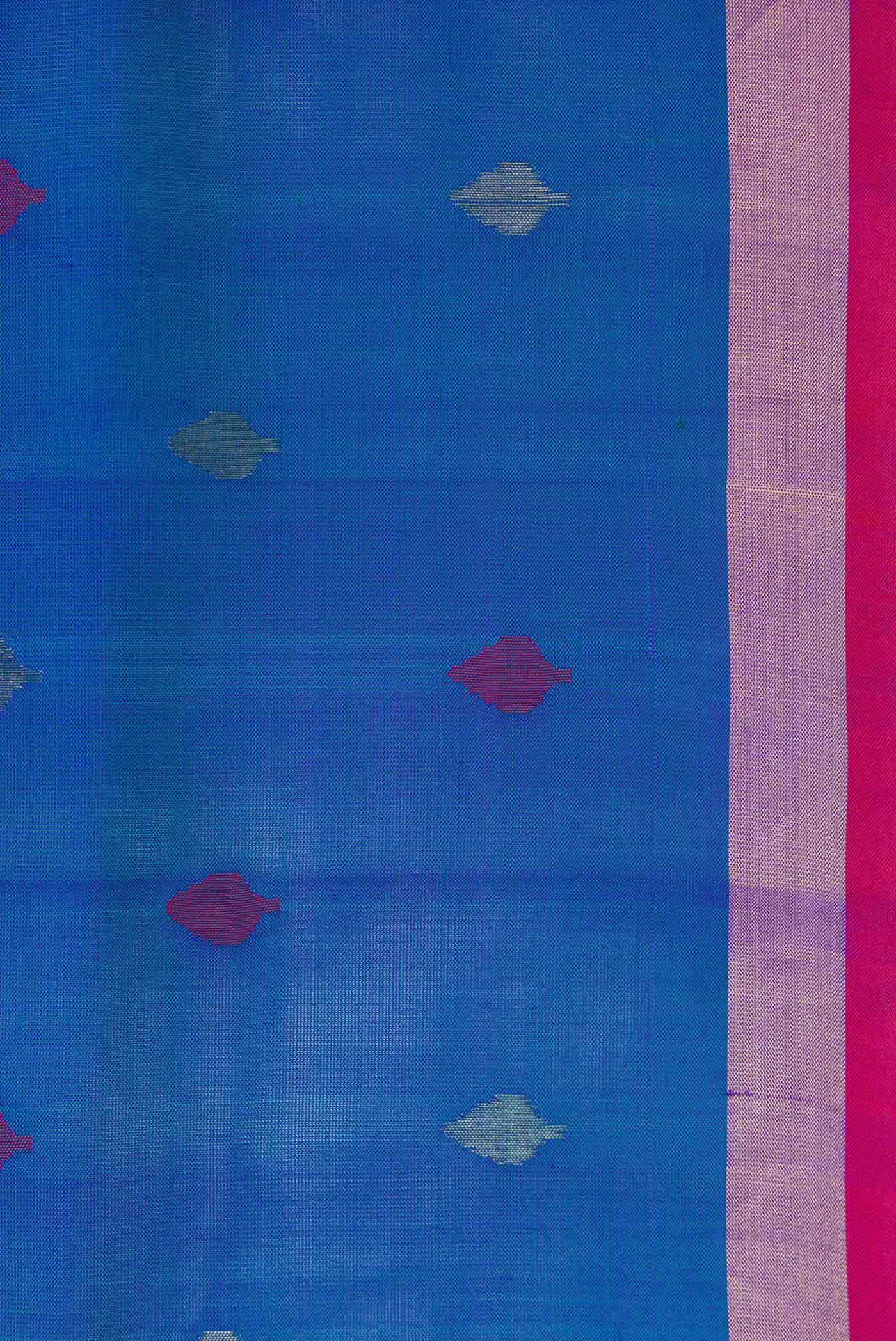 Border image of Peacock Blue Dual Tone Uppada Silk Saree with Zari And Thread Butta on the body and Zari Border. 