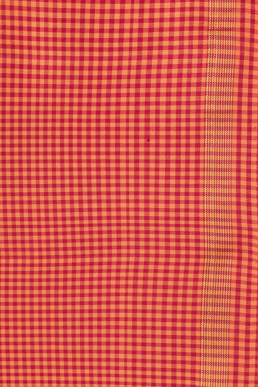 Border image of Orange Dual Tone Kanchipuram Silk Saree with Checked design on the body and Zari Border. 