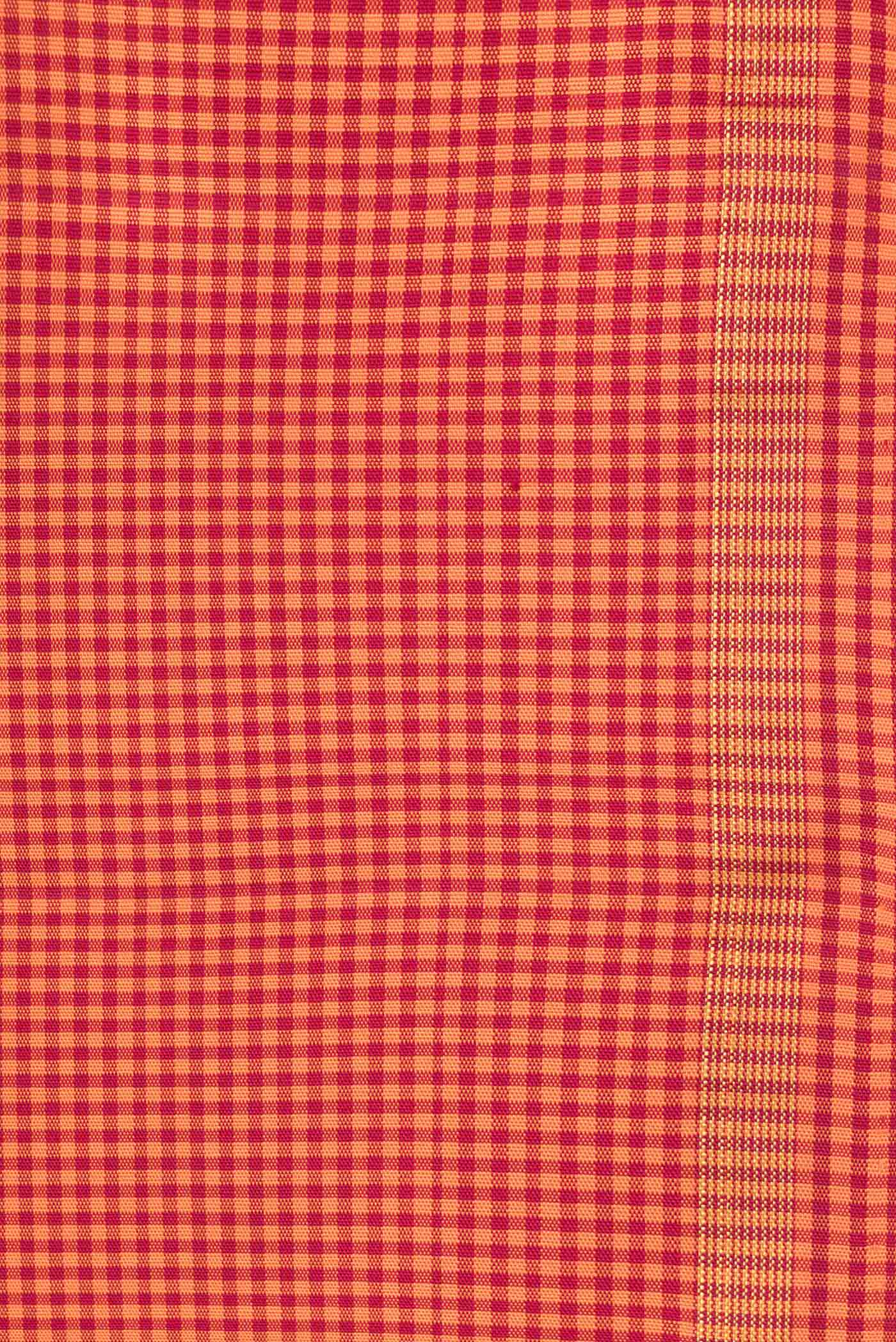 Border image of Orange Dual Tone Kanchipuram Silk Saree with Checked design on the body and Zari Border. 