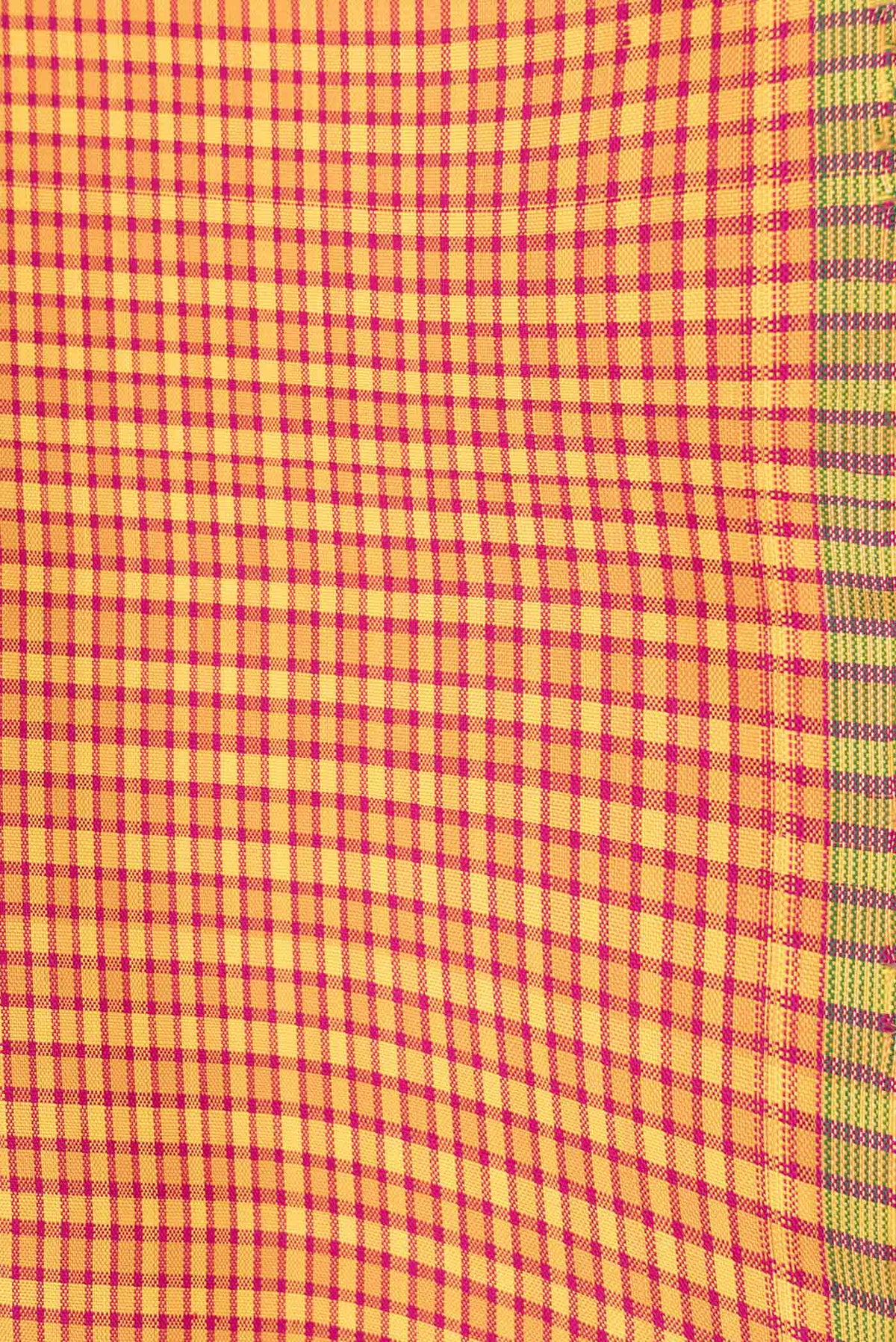 Border image of Mustard Dual Tone Kanchipuram Saree with Checked design on the body and Zari Border. 