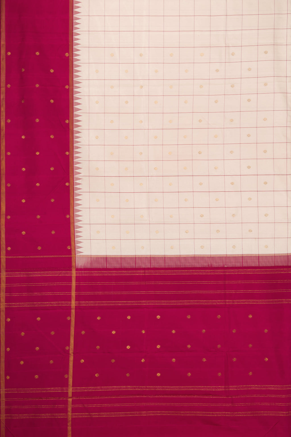Flat view of Sandal Dual Tone Kanjivaram Silk Saree with Checked design on the body and Zari Border. 