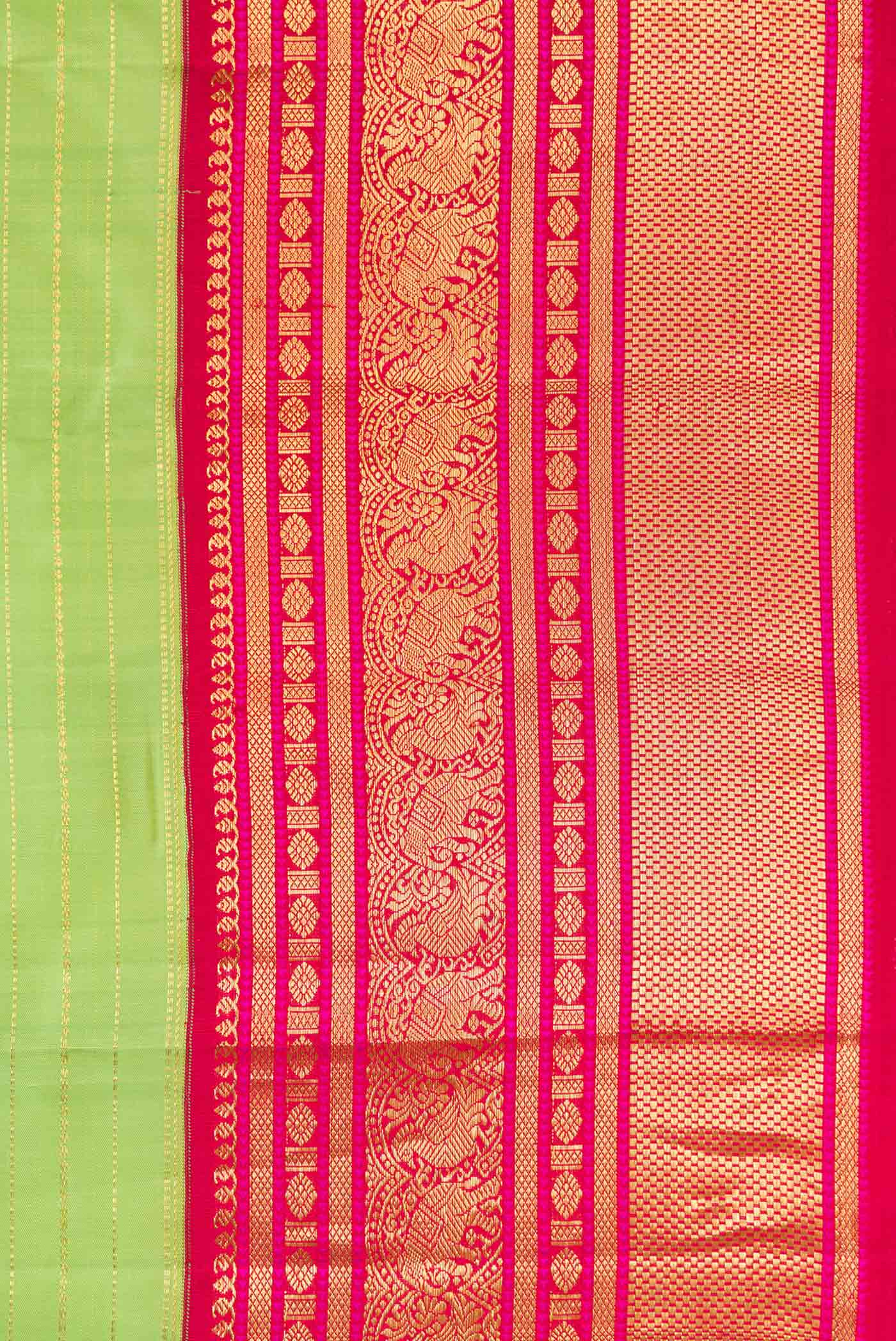 Border image of Parrot Green Dual Tone Kanchipuram Silk Saree with Stripes on the body and Zari Border. 