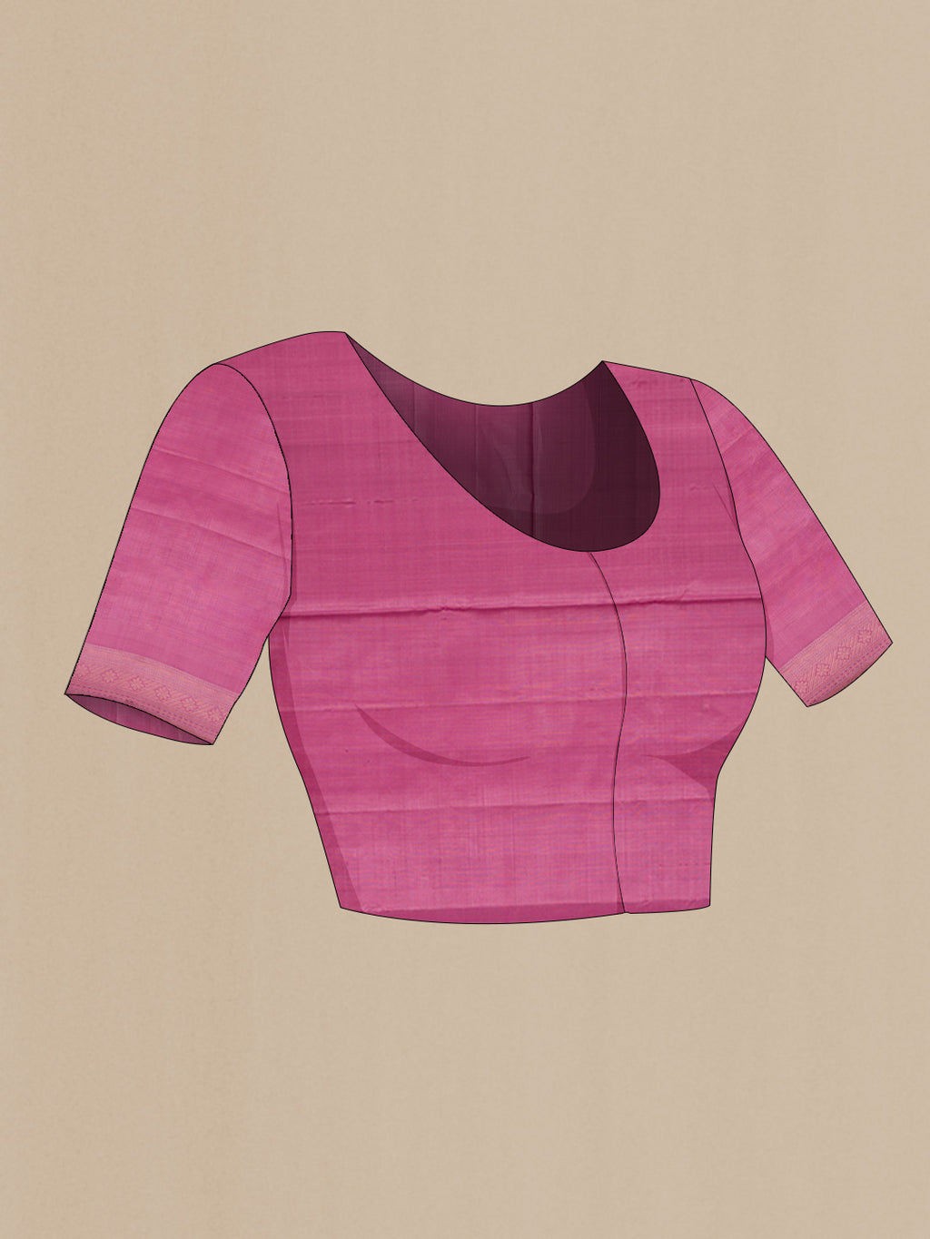 Close up image of the blouse of Purple Dual Tone Soft Silk Saree with Zari Butta on the body and Without Border. 