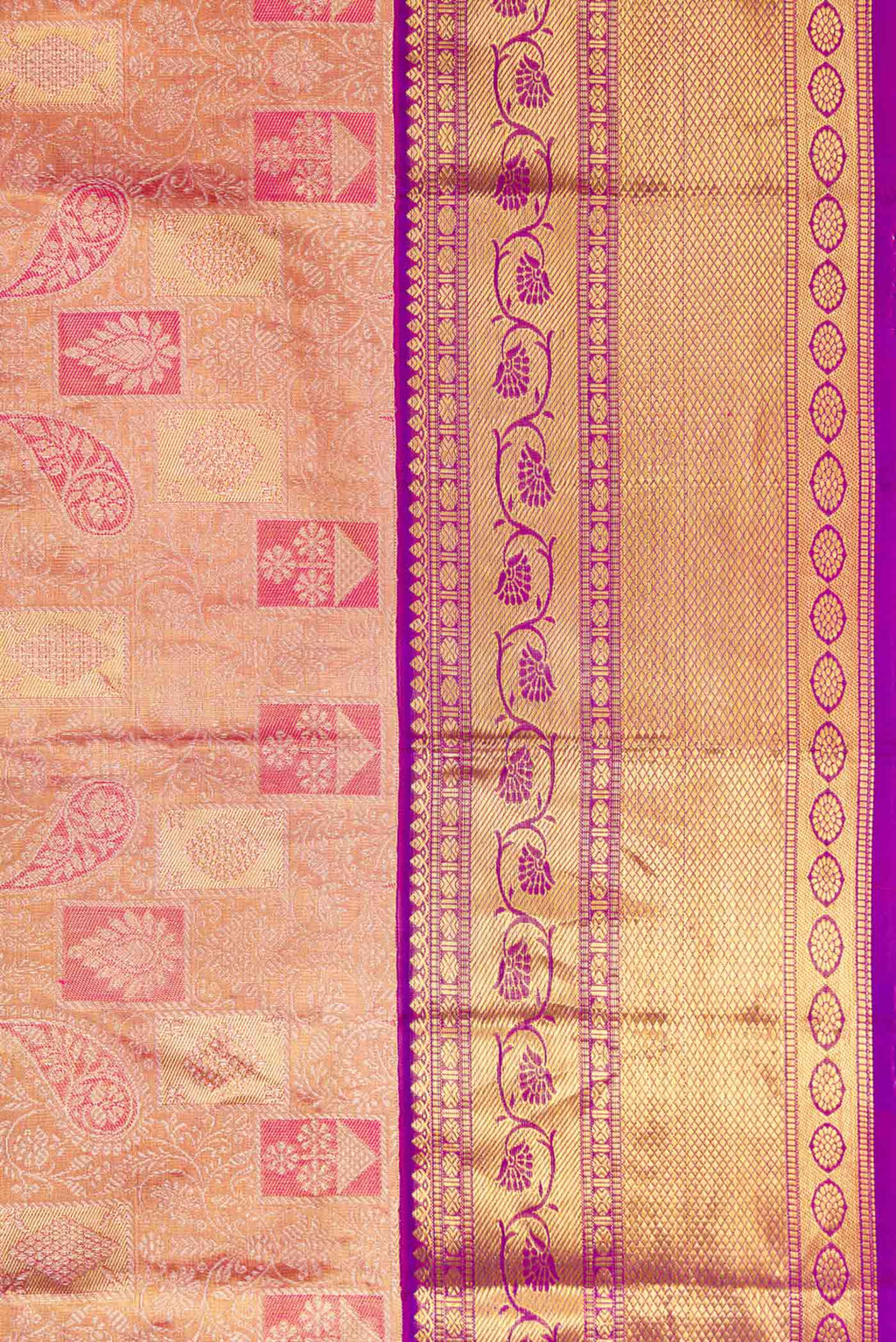 Border image of Pink Dual Tone Kanjivaram Tissue Silk Saree with Zari Brocade on the body and Zari Border. 