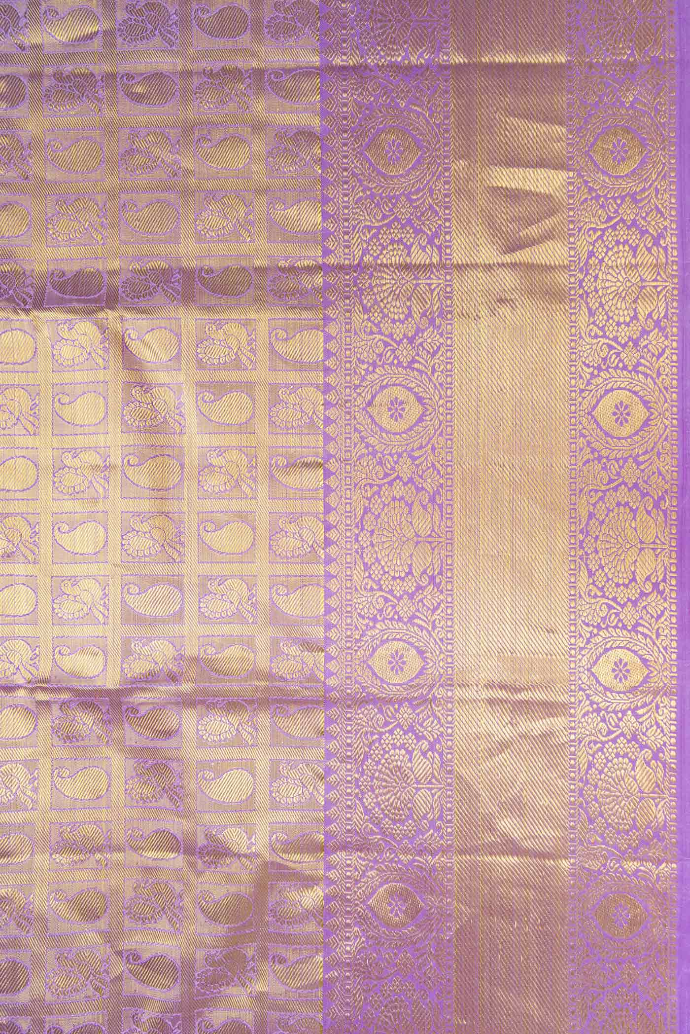 Border image of Lavender Dual Tone Kanjivaram Tissue Silk Saree with Zari Brocade on the body and Zari Border. 