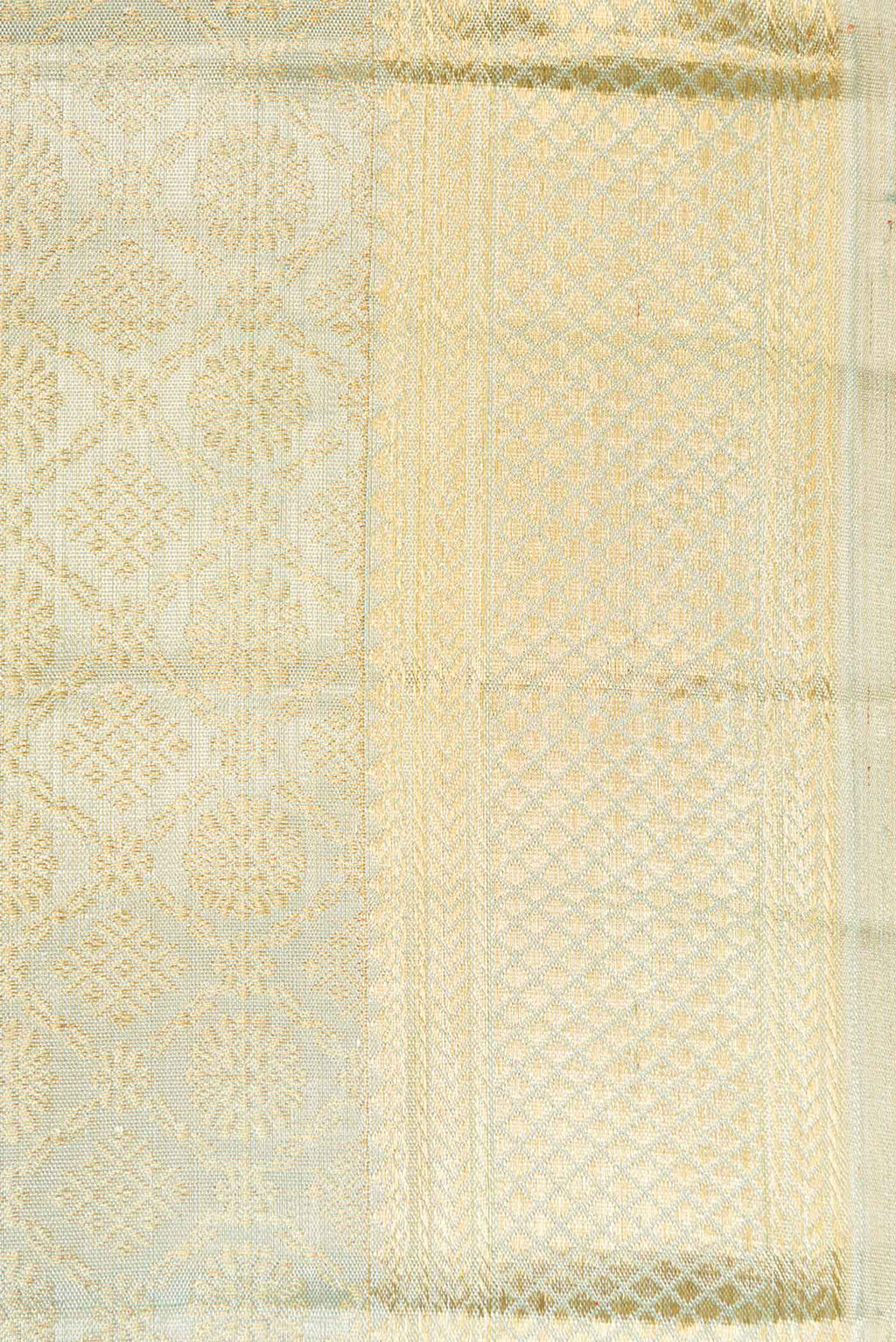 Border image of Light Green Dual Tone Kanjivaram Tissue Silk Saree with Zari Brocade on the body and Zari Border. 