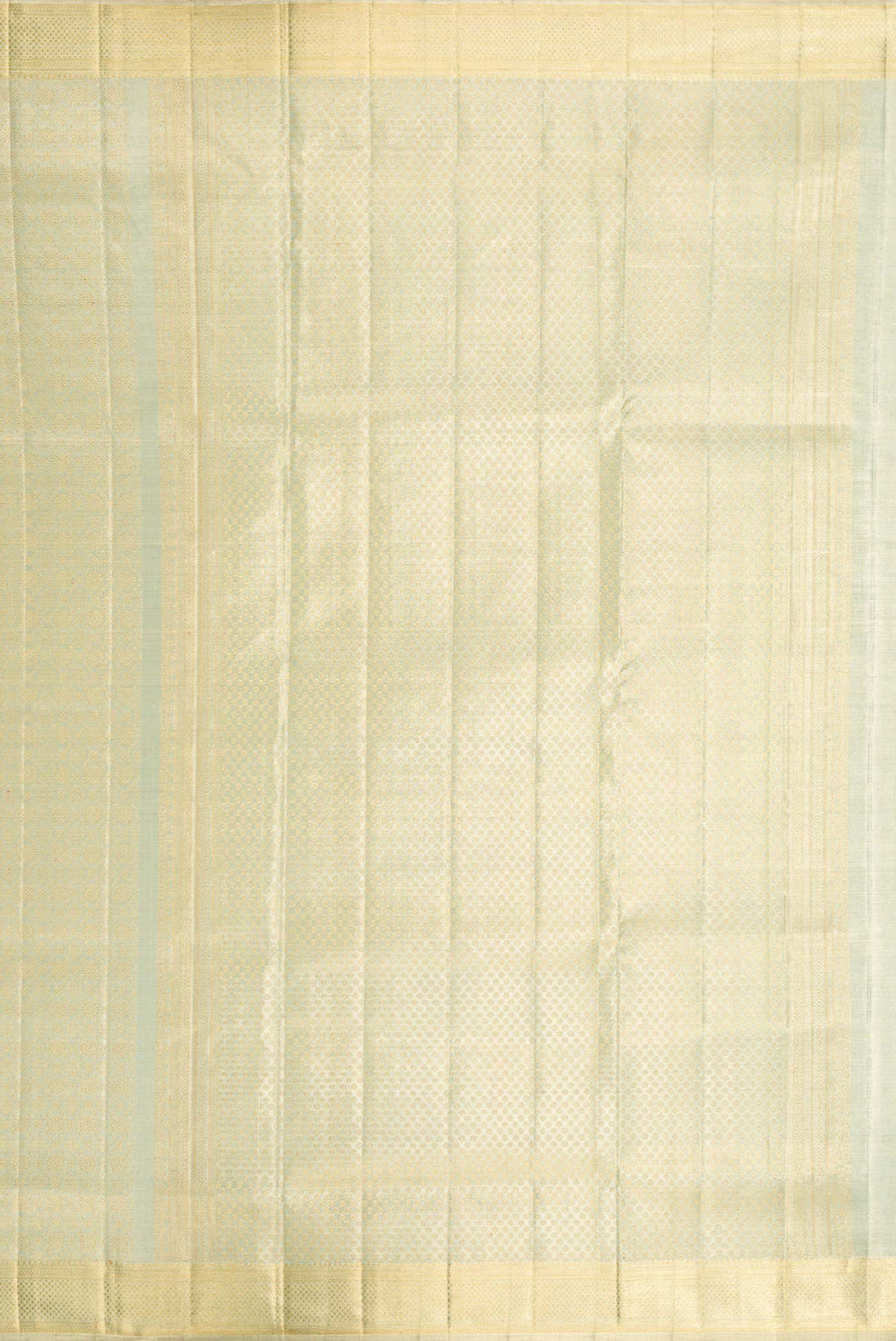 Close up image of the pallu of Light Green Dual Tone Kanjivaram Tissue Silk Saree with Zari Brocade on the body and Zari Border. 
