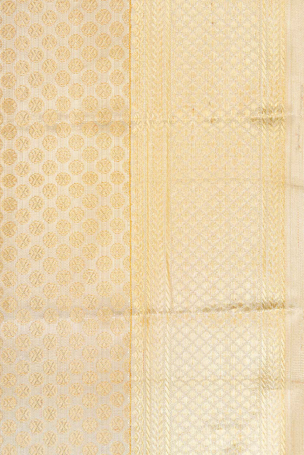 Border image of Gold Dual Tone Kanjivaram Tissue Silk Saree with Zari Brocade on the body and Zari Border. 