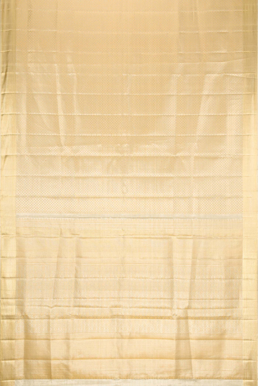 Flat view of Gold Dual Tone Kanjivaram Tissue Silk Saree with Zari Brocade on the body and Zari Border. 