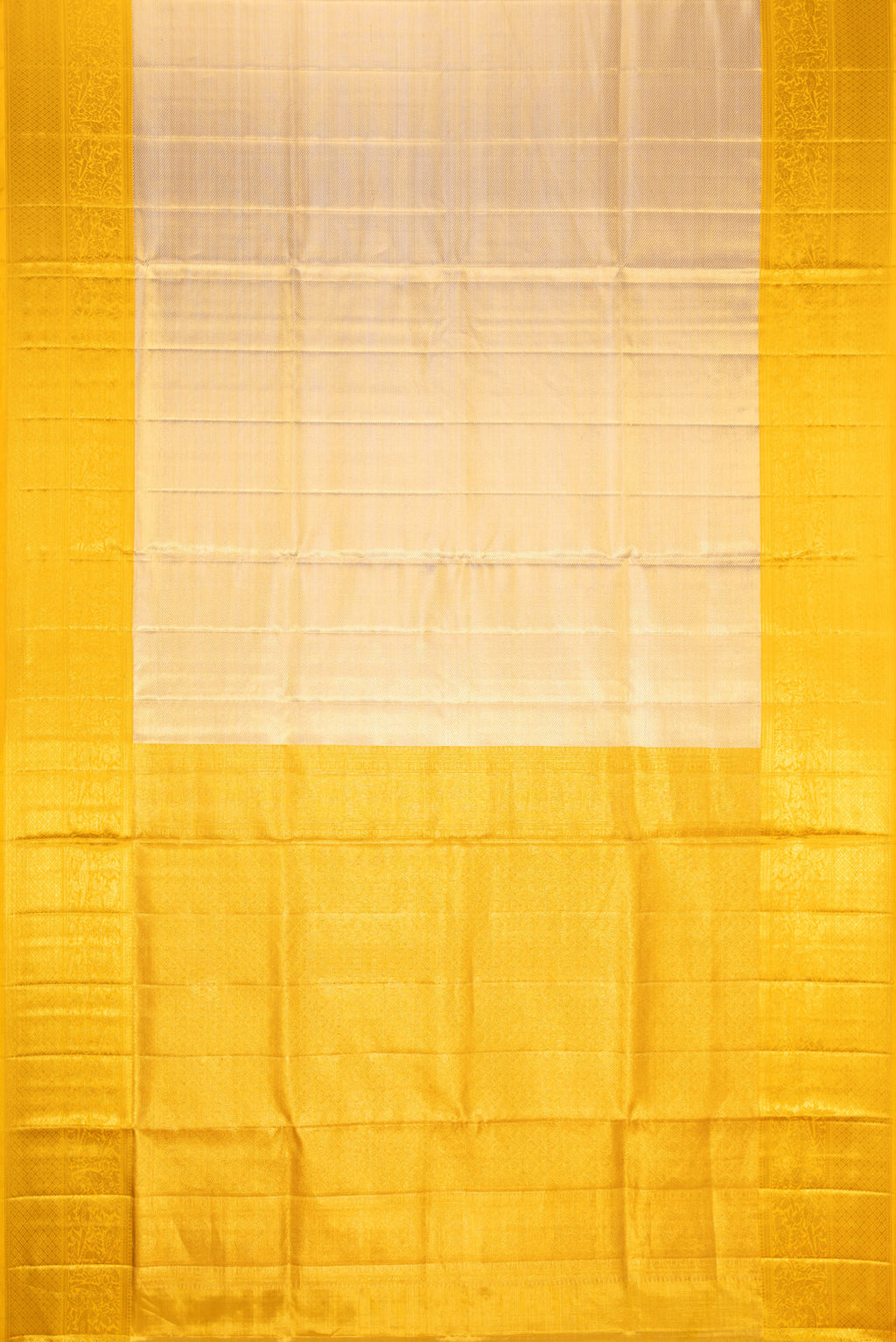 Flat view of Rose Gold Dual Tone Kanjivaram Tissue Silk Saree with Zari Brocade on the body and Zari Border. 
